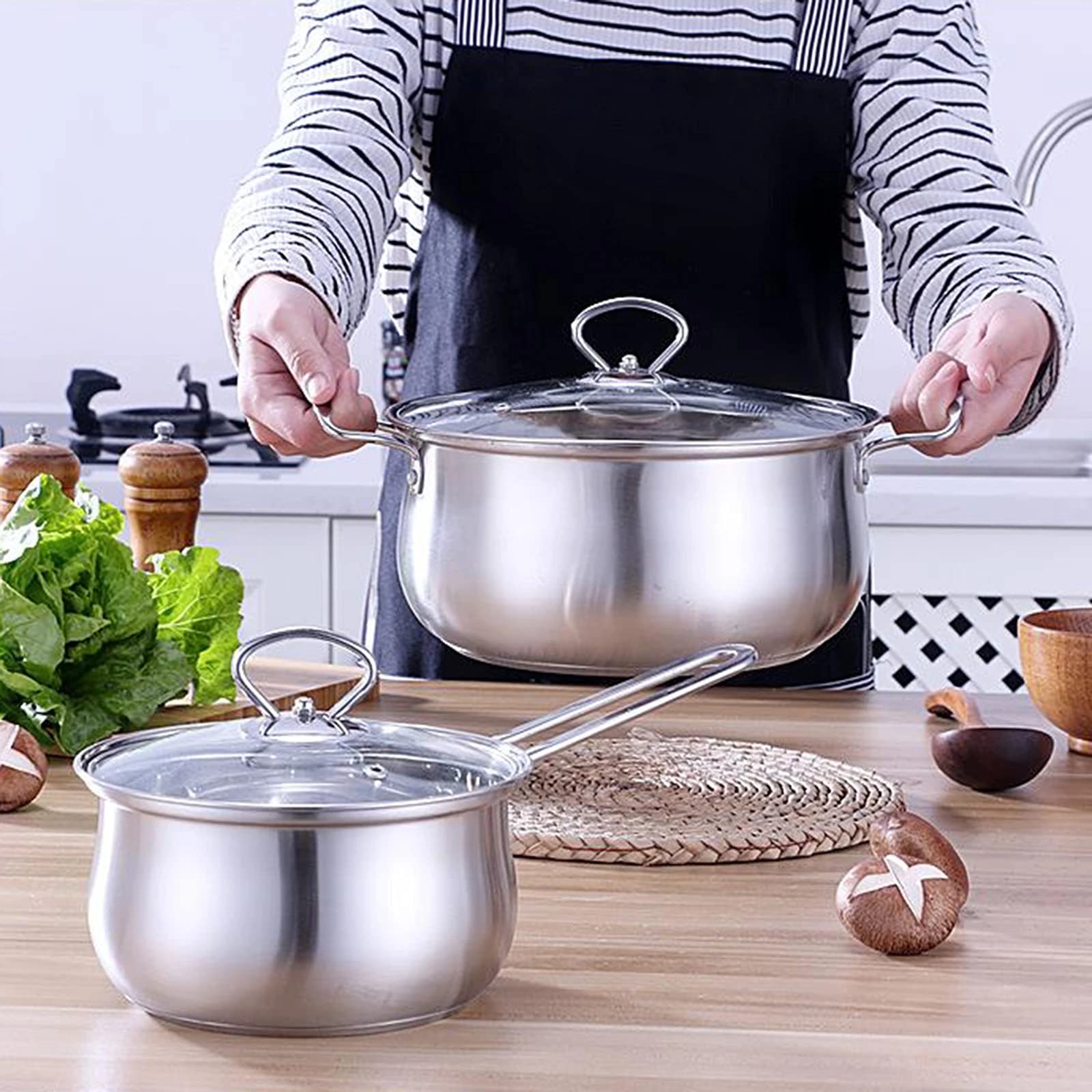 1pc Stainless Steel Milk Sauce Soup Pot with Lid - Non Stick Stockpot for Cooking, Boiling & Simmering - Perfect for Home Kitchen, Camping & Picnic Outdoor Cooking