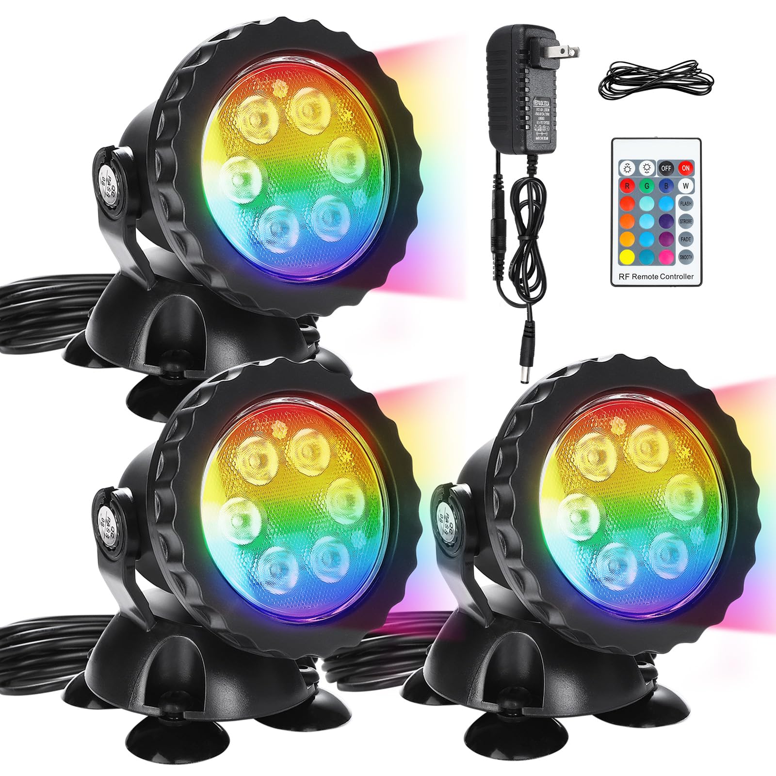 RGB LED Submersible Pond Lights - 16 Color Changing Underwater Lights with RF Remote, IP68 Waterproof Landscape Spotlights for Garden, Pool & Fountain (3-Pack) - Perfect for Outdoor Water Features, Backyard Decor & Nighttime Ambiance