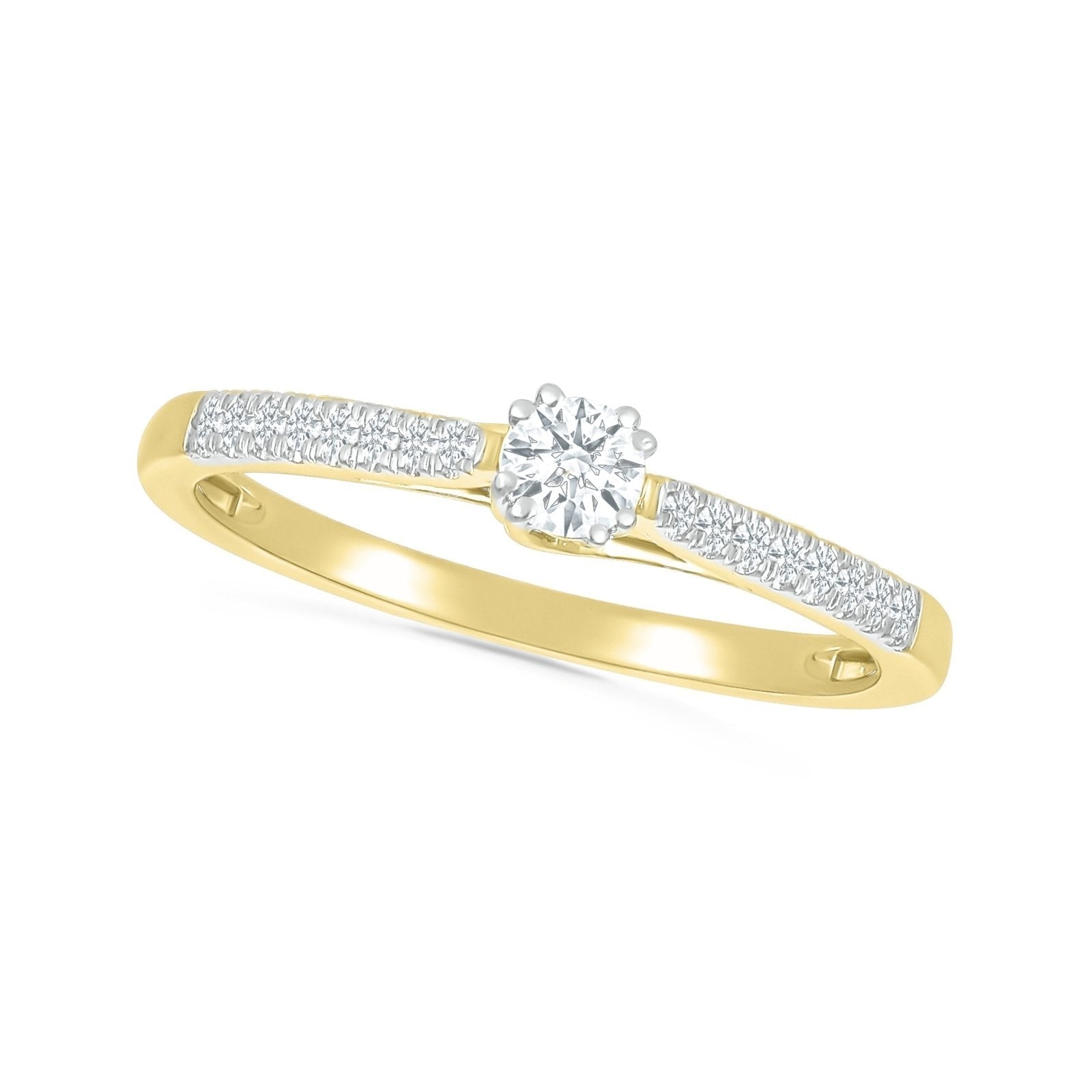 10K Yellow Gold Diamond Center and Double Row Band Ring - Elegant Wedding, Engagement, Anniversary Gift for Her
