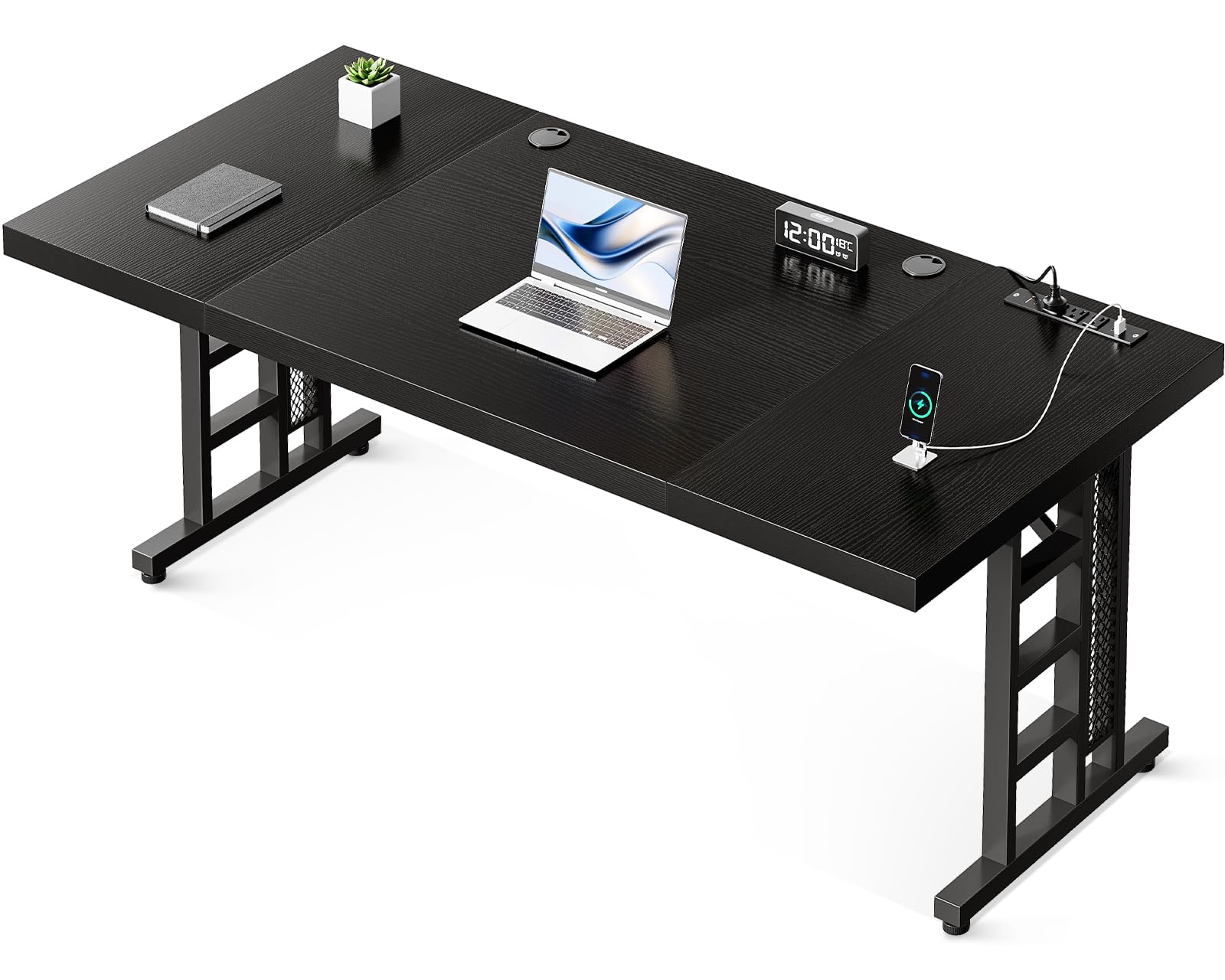 Coleshome 71 Inch Executive Desk with USB Ports - Modern Large Computer Office Desk, Black Home Office Workstation for Business Professionals | Perfect for Remote Work, Video Conferencing & Study Spaces