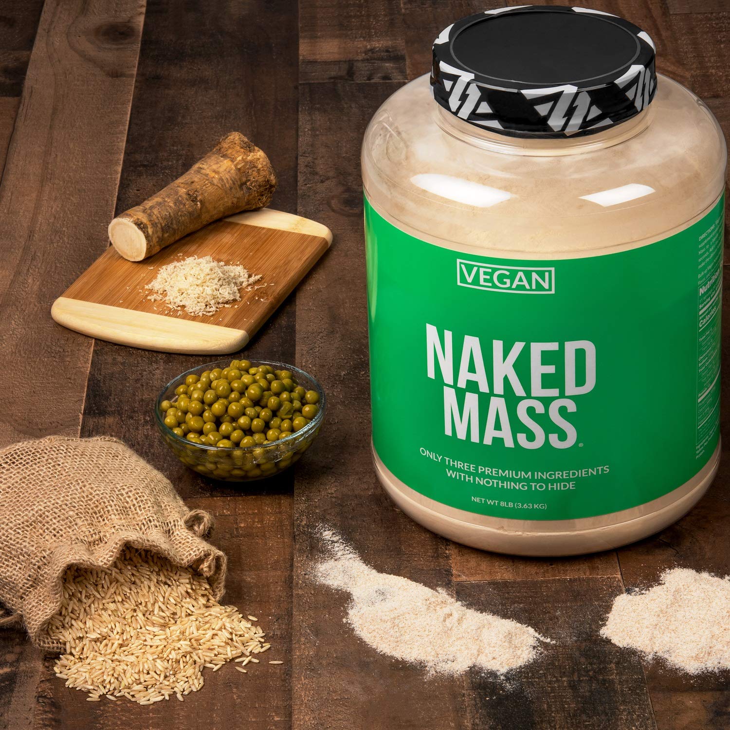 Naked Vegan Mass - Natural Vegan Weight Gainer Protein Powder, 8Lb Bulk | GMO Free, Gluten Free, Soy Free & Dairy Free | 1,230 Calories, 11 Servings - Perfect for Post-Workout Recovery & Muscle Building