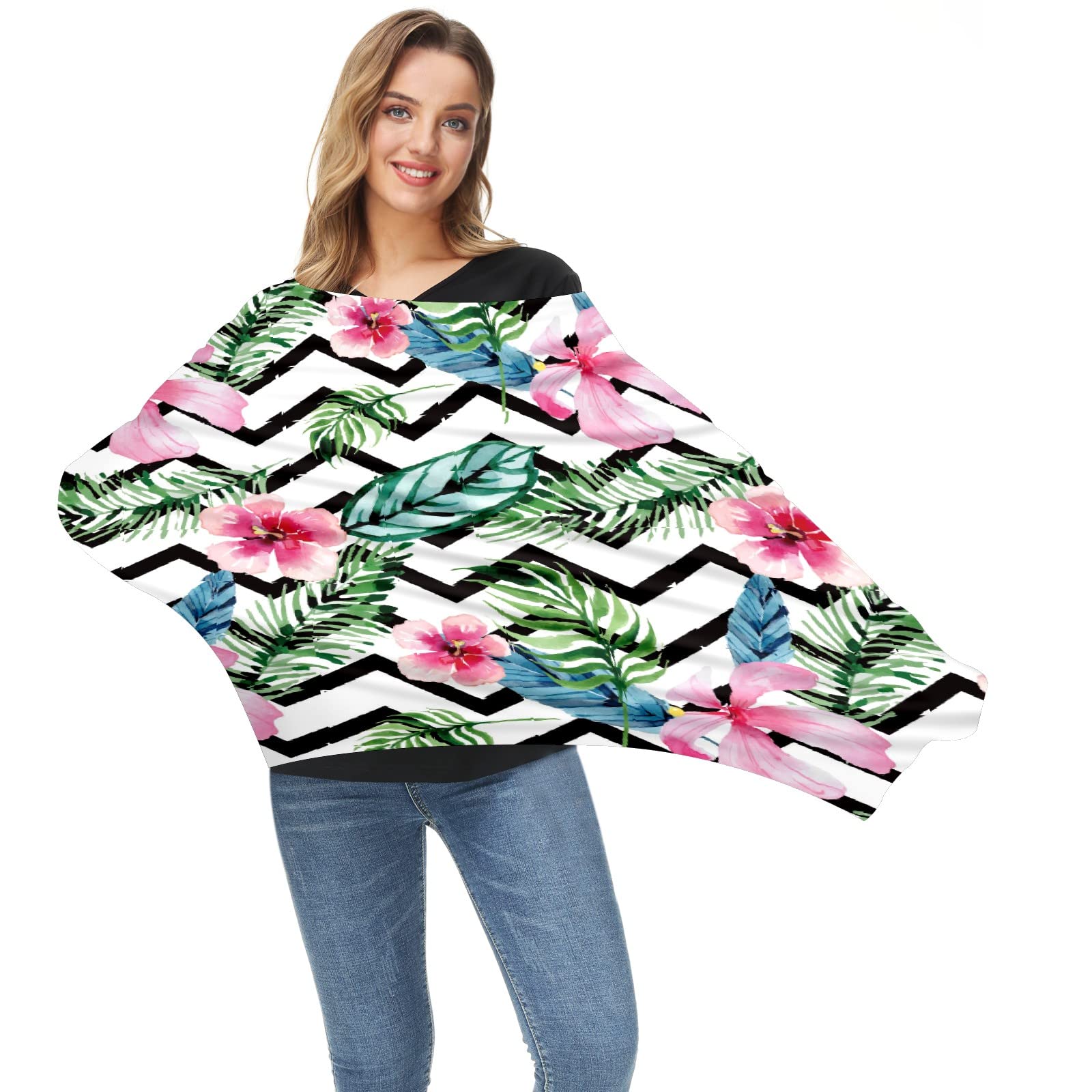 Soft Stretchy Baby Car Seat Cover & Nursing Scarf - Tropical Flower Chevron Design for Boys & Girls | Multi-Use Infant Car Canopy, Stroller Cover & Breastfeeding Accessory for New Moms | Perfect for Travel, Shopping & Outdoor Activities