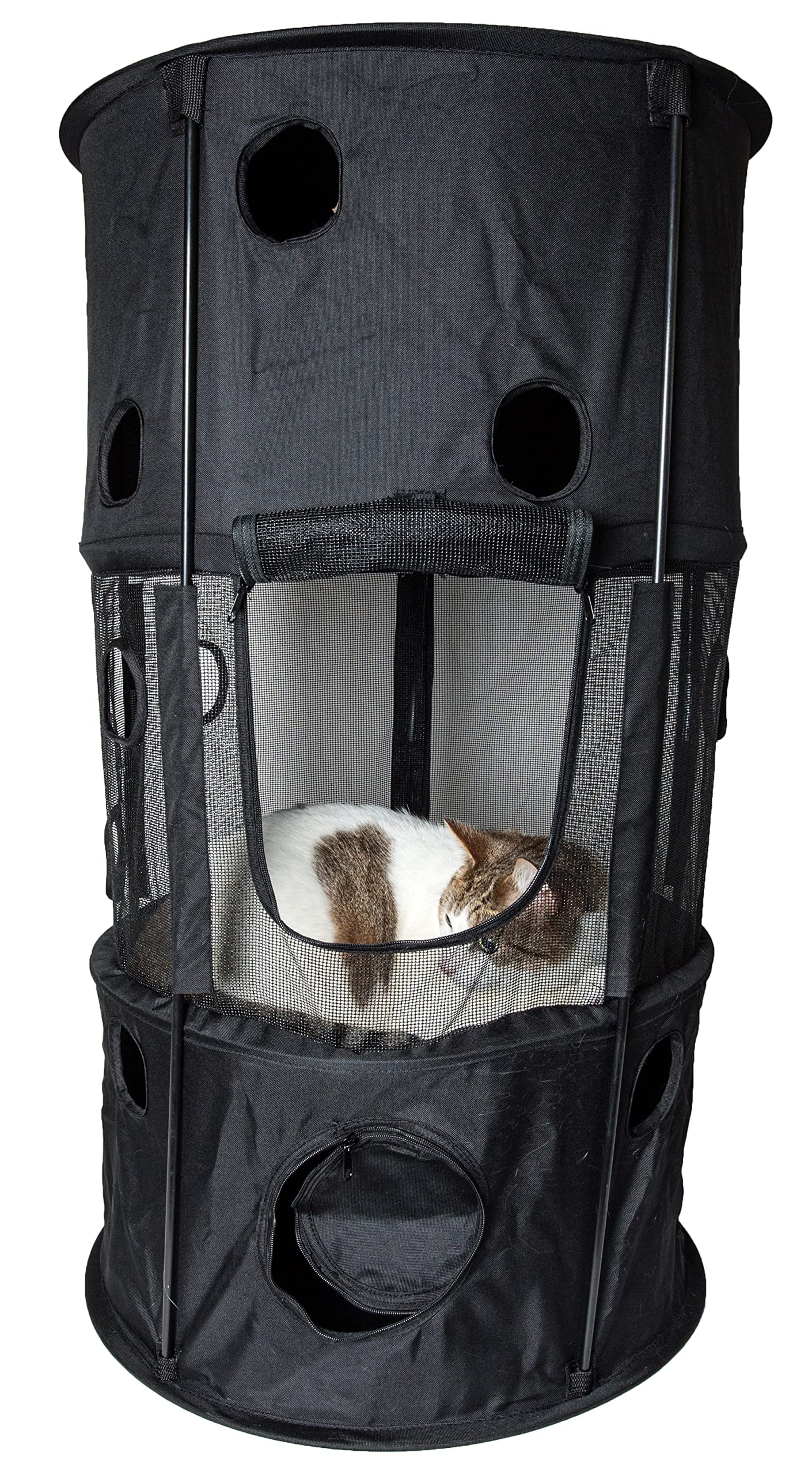 PET LIFE 'Climber-Tree' Foldable Lightweight Cat Tree House & Lounge - Portable Play Activity Tower for Kittens & Cats - Perfect for Small Spaces, Apartments & Travel - One Size, Black
