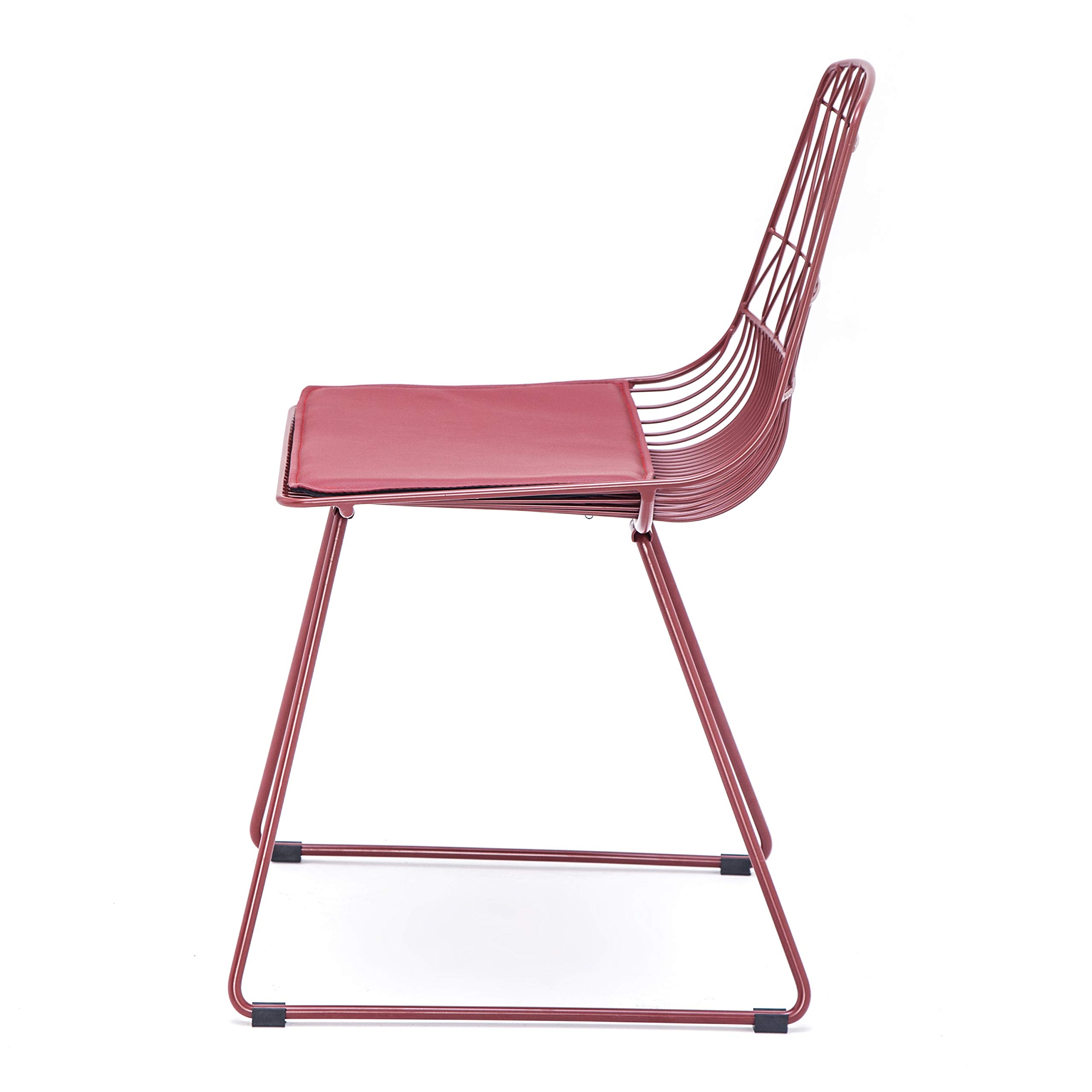 AC Pacific Modern Metal Dining Chairs with Faux Leather Seat - Stackable Indoor/Outdoor Kitchen Stools for Patio, Bistro, Bar & Restaurant - Set of 2 Matte Dark Red Chairs - Perfect for Dining Room, Backyard, Cafe & Outdoor Entertaining