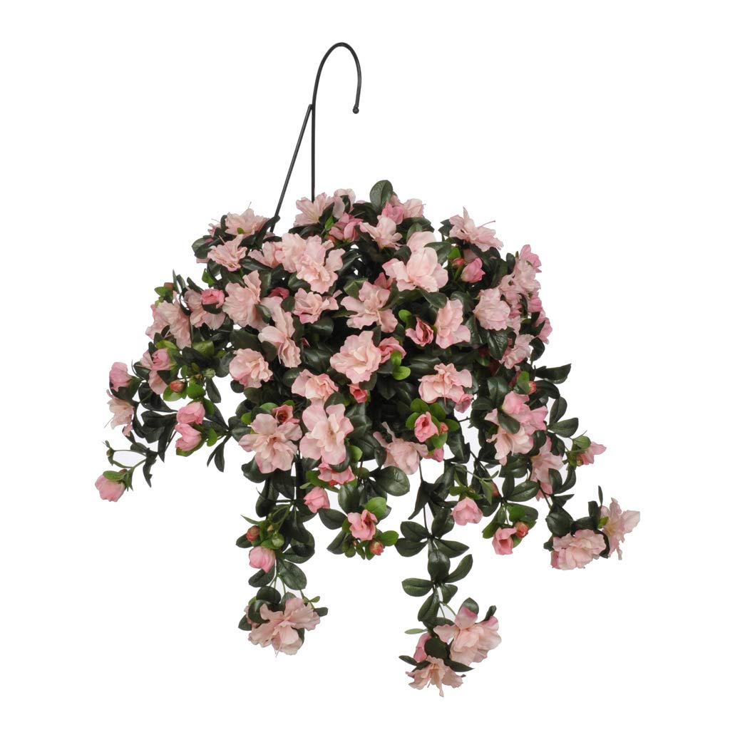 House of Silk Flowers Artificial Pink Azalea in Natural Water Hyacinth Hanging Basket - Perfect for Patio, Garden, and Indoor Décor