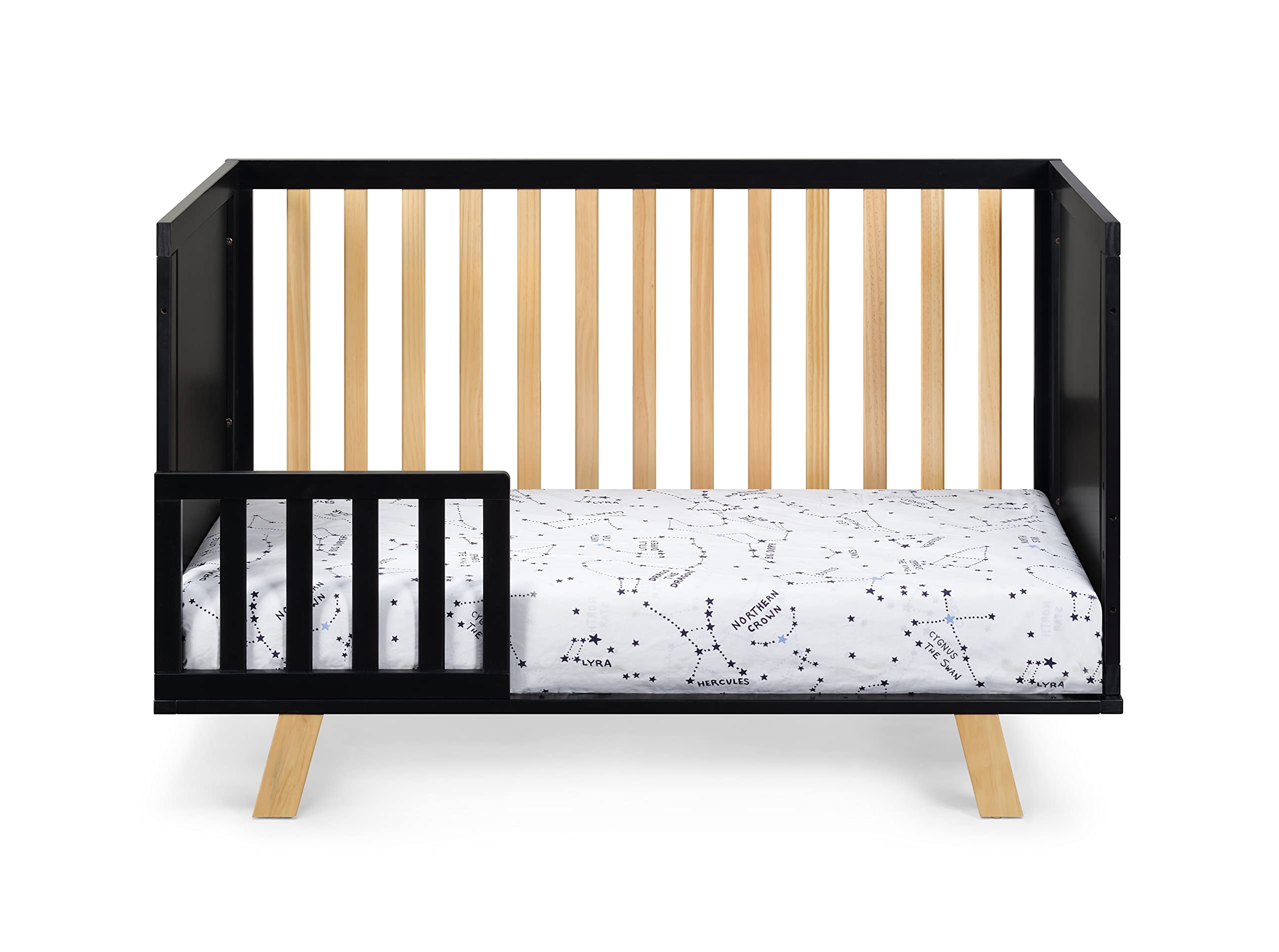 Suite Bebe Livia Convertible Crib in Black & Natural - 3-in-1 Baby Bed for Nursery, Toddler & Daybed | Modern Wooden Crib for Safe Infant Sleep & Stylish Nursery Decor