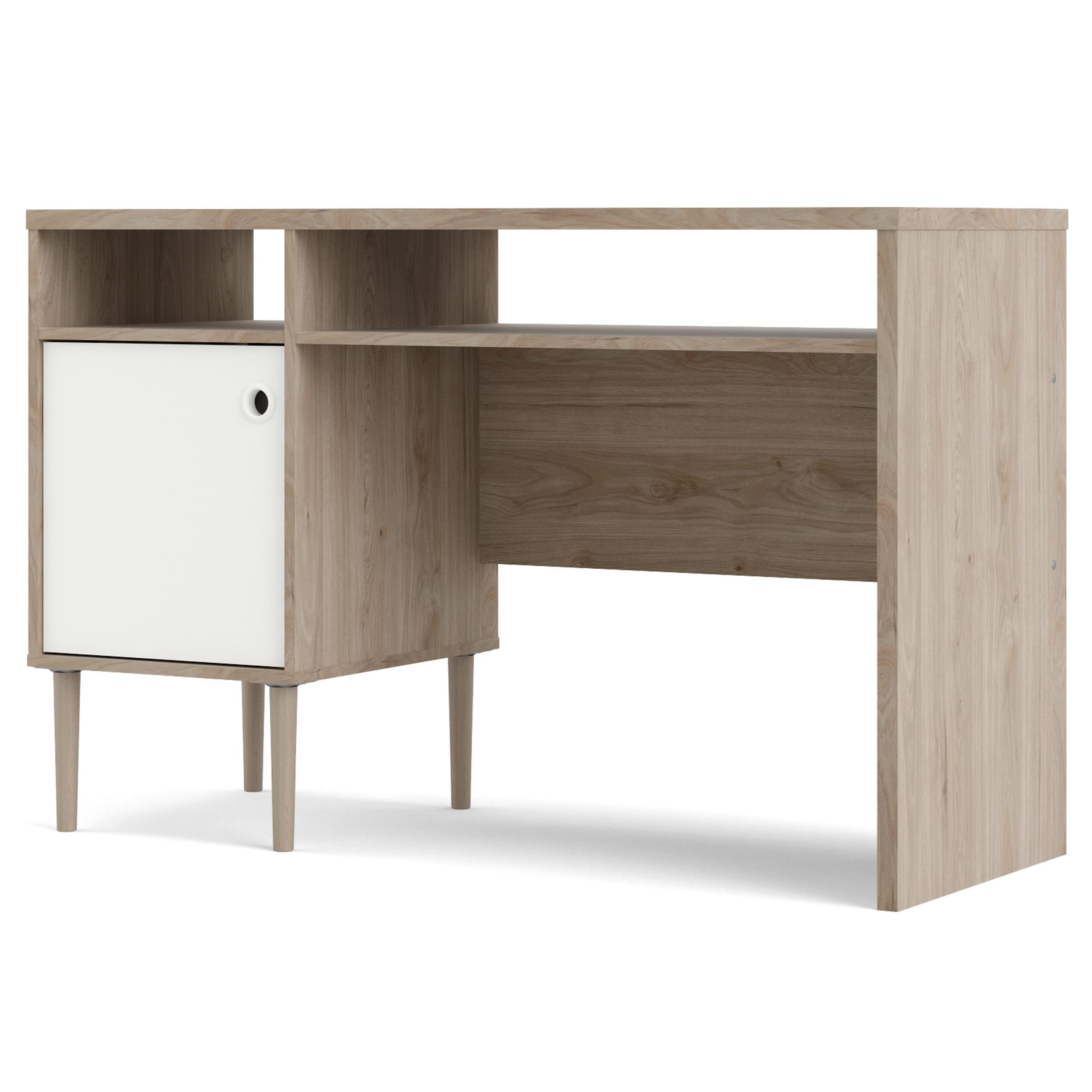 Tvilum Jackson 1-Door 2-Shelf Writing Desk in Hickory/White Matte Finish - Perfect for Home Office, Study Room, or Dormitory Workspace
