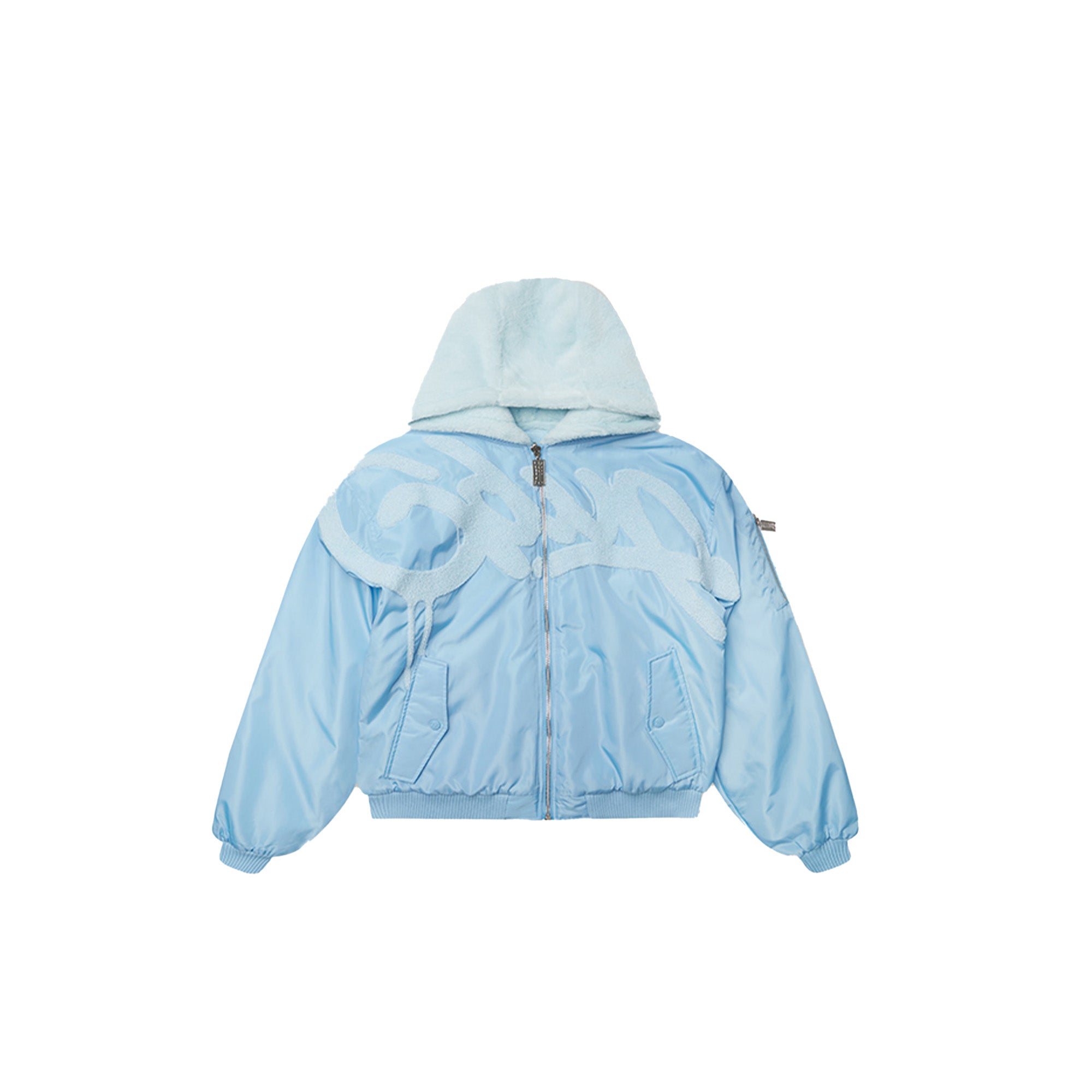 Geedup Handstyle Team Logo Light Blue Fur Jacket for Men & Women - Winter Fashion Outerwear for Streetwear & Urban Style (2024)