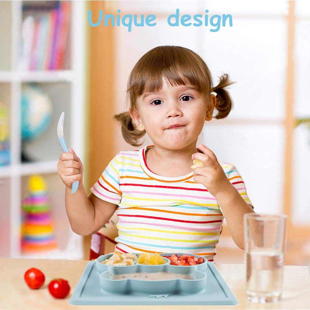Non-Slip Silicone Baby Plates with Suction - Toddler Feeding Set, Dishwasher & Microwave Safe - Perfect for High Chairs, Travel & Mess-Free Mealtime (Blue)