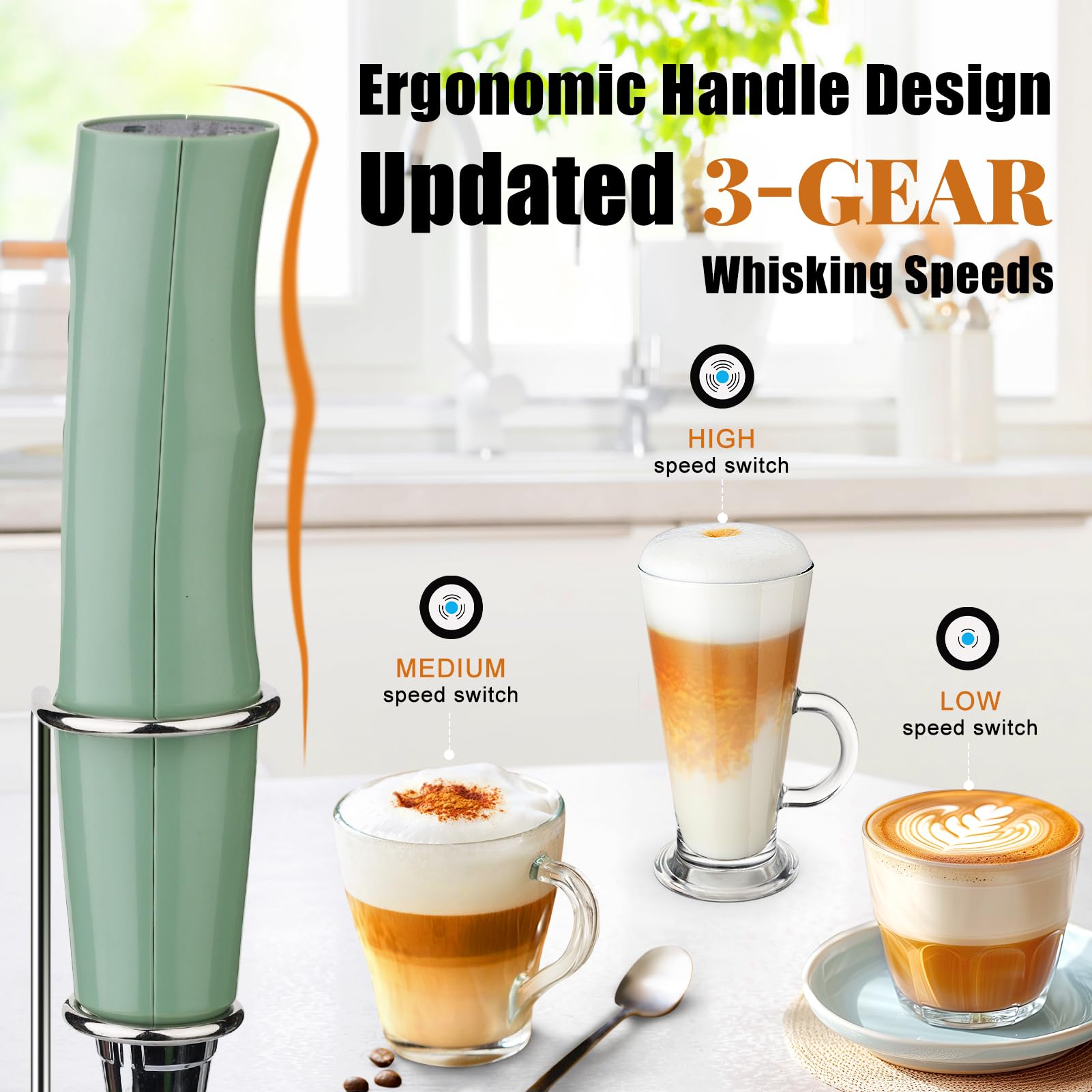 Nahida Rechargeable Electric Milk Frother Wand for Coffee, Latte & Cappuccino with Stand - Granite Gray - Perfect for Home, Office & Coffee Shops