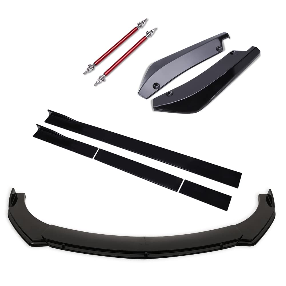 Universal Front Bumper Lip Spoiler with Round Corner Design (Black) + Adjustable 8