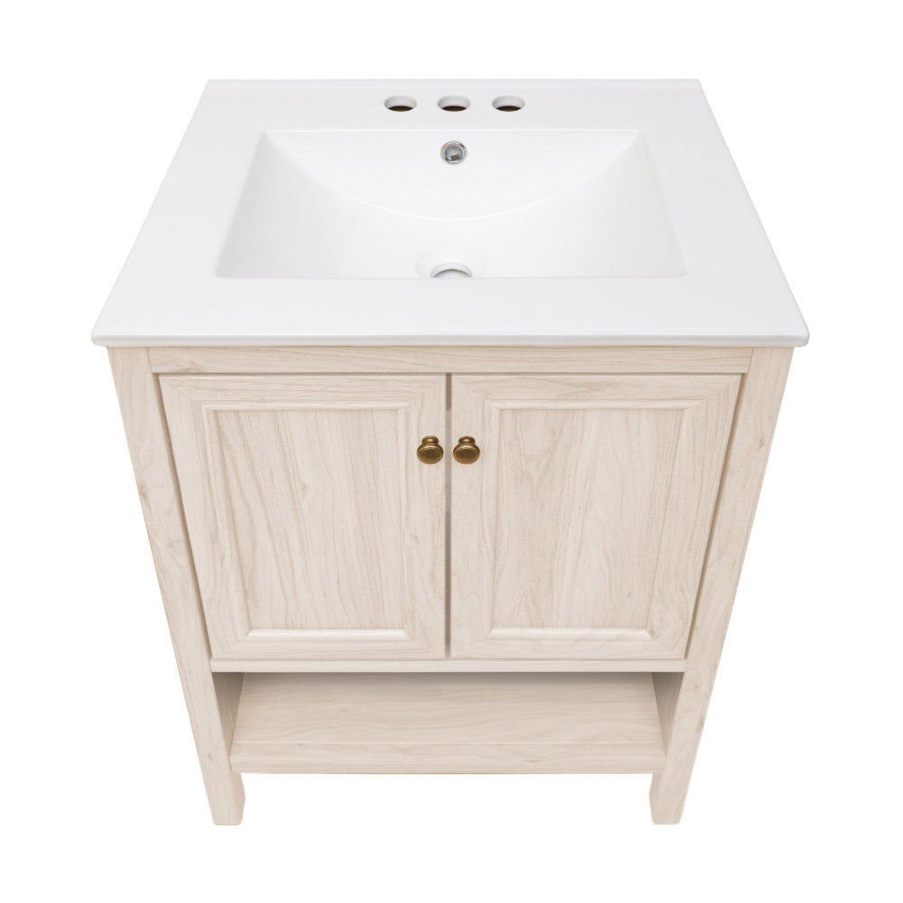 Chateau 24 Inch White Oak Freestanding Bathroom Vanity with 3-Hole Centerset Sink Top - Modern Farmhouse Style for Master Bath & Powder Room