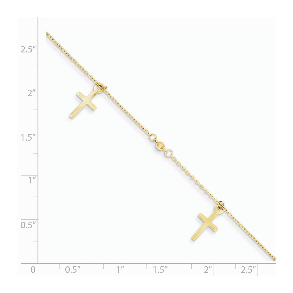 14K Yellow Gold Polished & Textured Cross Anklet with 1-Inch Extension - Elegant Religious Jewelry for Women | Perfect for Everyday Wear, Gifts & Special Occasions
