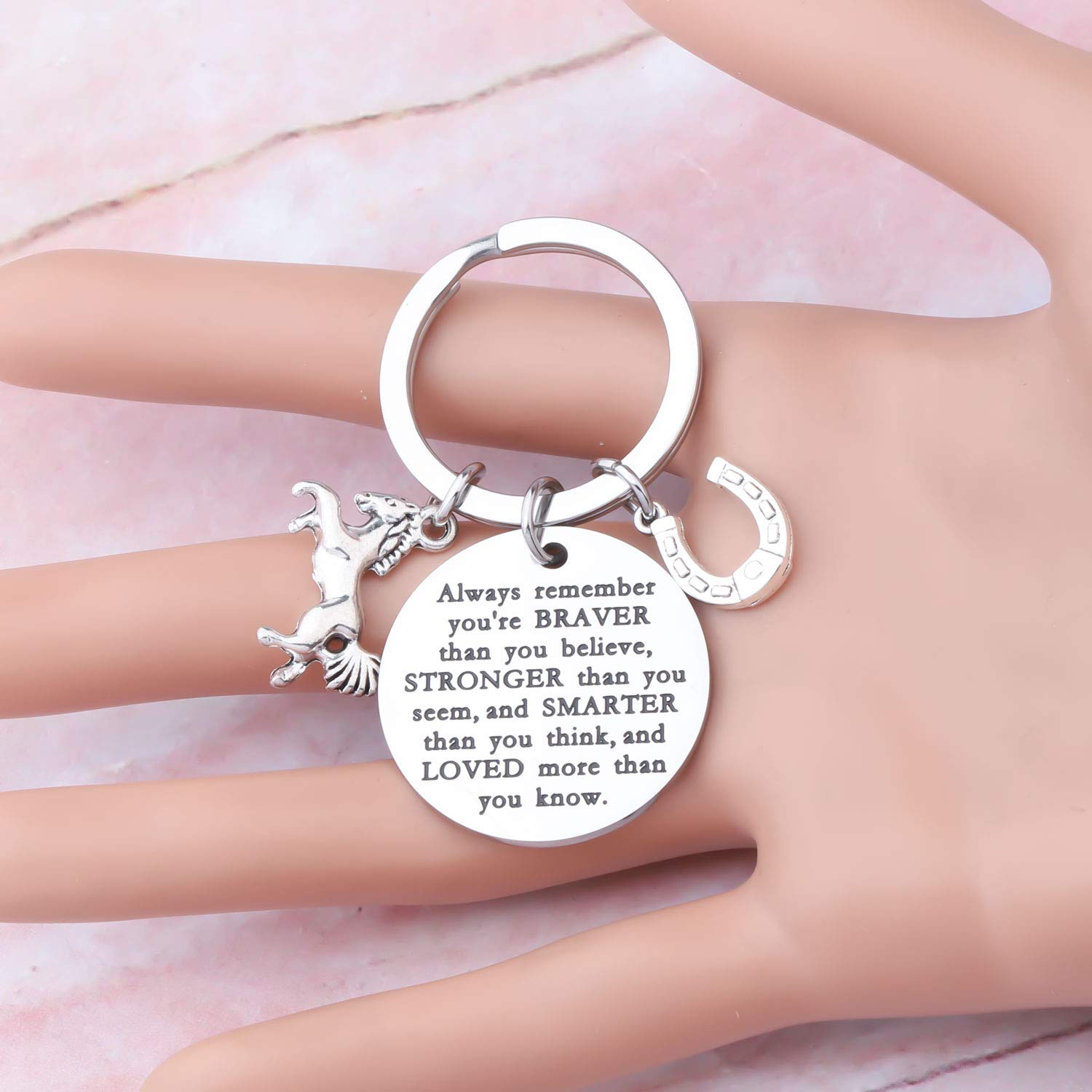 KUIYAI Inspirational Horse Keychain - Motivational Gift for Horse Lovers - 'Always Remember You're Braver Than You Believe' - Perfect for Equestrian Enthusiasts, Cowboy Gifts & Everyday Encouragement