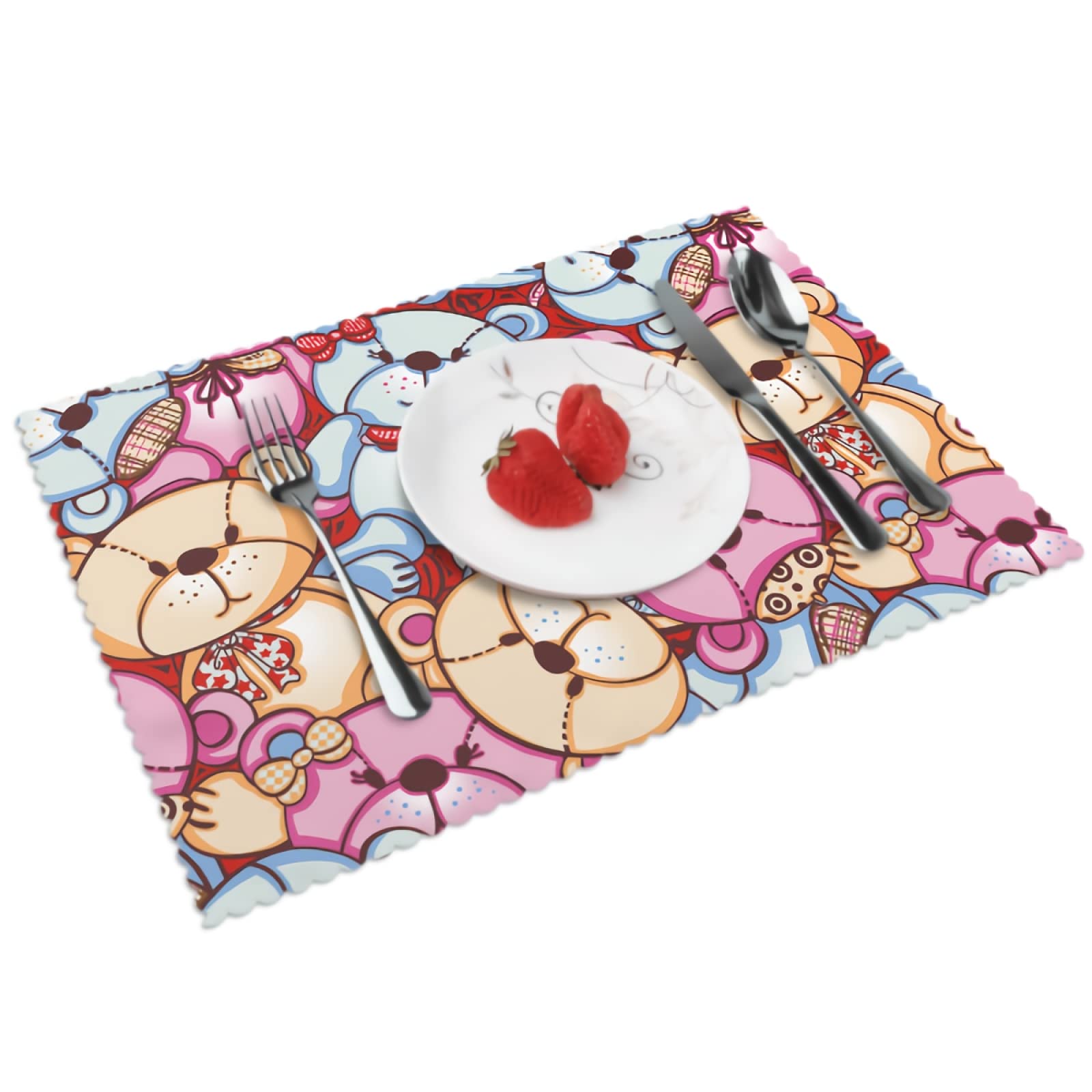 Adorable Teddy Bear Placemats Set of 4 - Non-Slip Cute Animal Table Mats for Dining, Kitchen & Party Decor (12x18 Inch) - Perfect for Indoor Dinner, Outdoor Picnics & Kids Birthday Parties