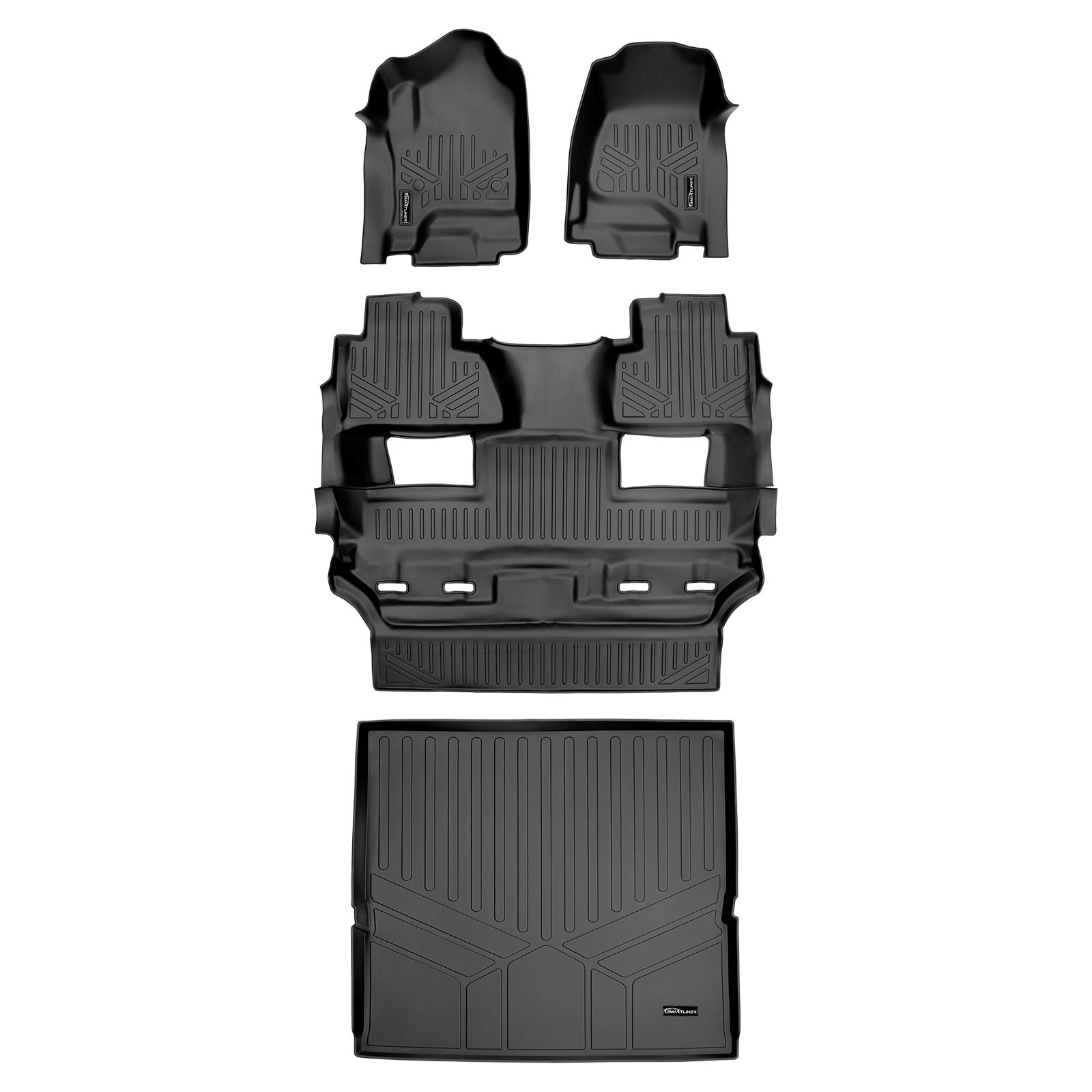SMARTLINER Custom Fit Floor Mats & Cargo Liner Set for 2015 Chevy Tahoe/GMC Yukon with 2nd Row Bucket Seats - Black All-Weather Protection for SUVs | Perfect for Road Trips, Family Travel & Outdoor Adventures