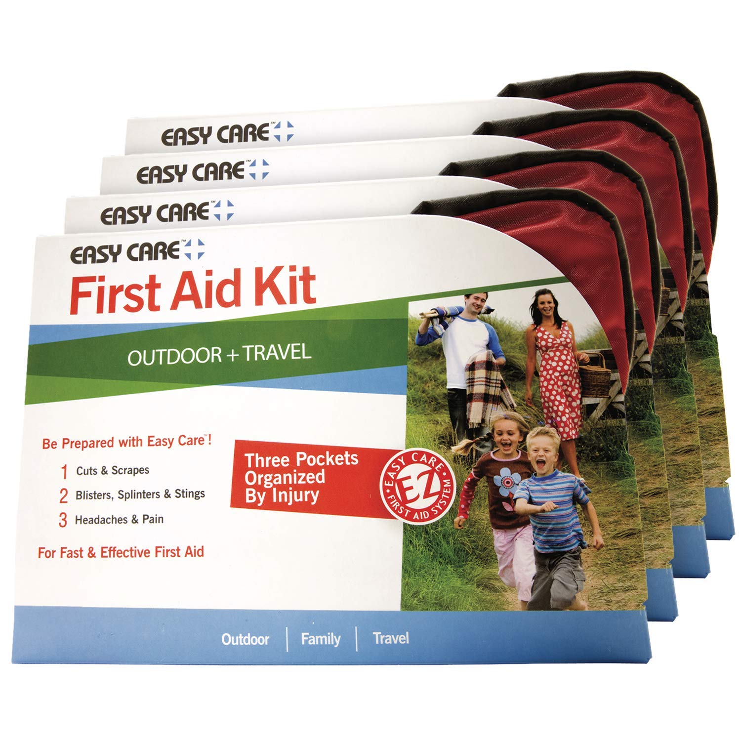 Easy Care Outdoor & Travel First Aid Kit (Pack of 4) - Compact Emergency Medical Supplies for Camping, Hiking, Road Trips & Home Safety