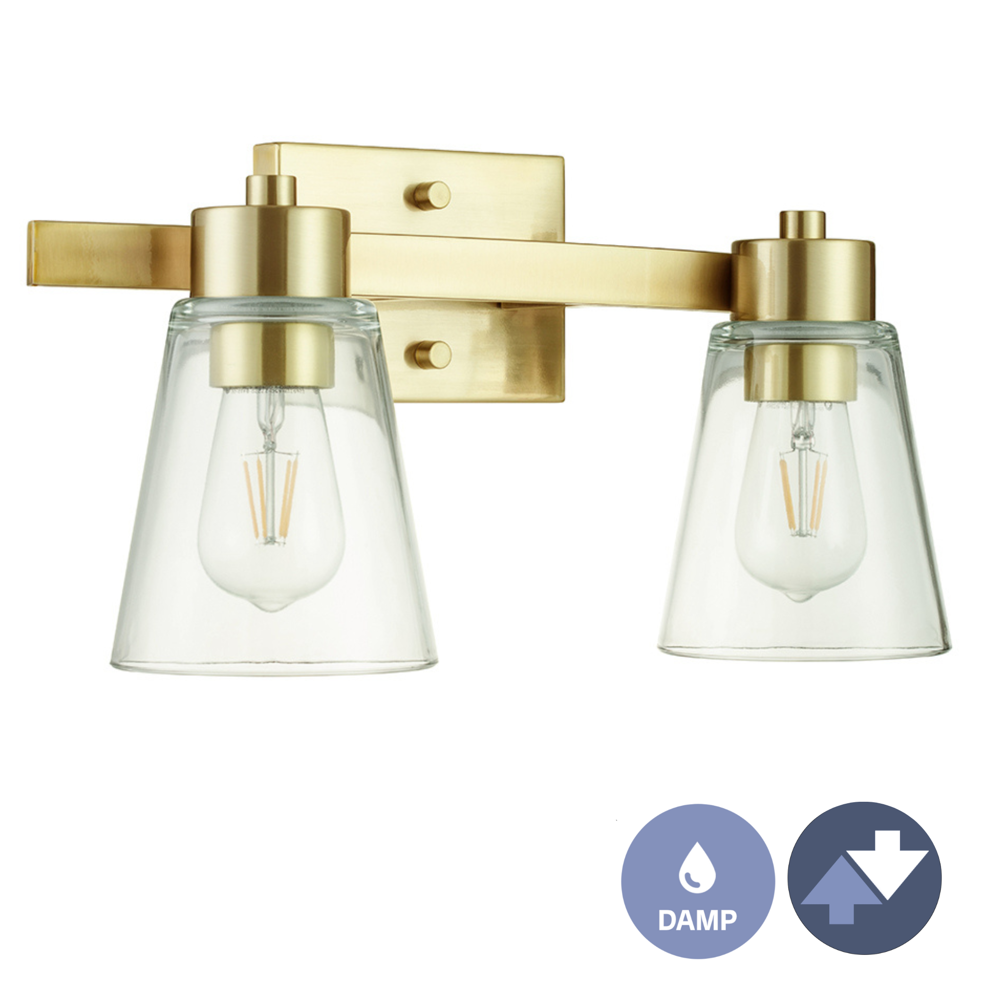 Fairendale Vanity Light - 2 Light Bathroom Fixture with Clear Glass Shades & Soft Gold Finish - Perfect for Bathroom Vanity, Dressing Room, and Makeup Area Lighting