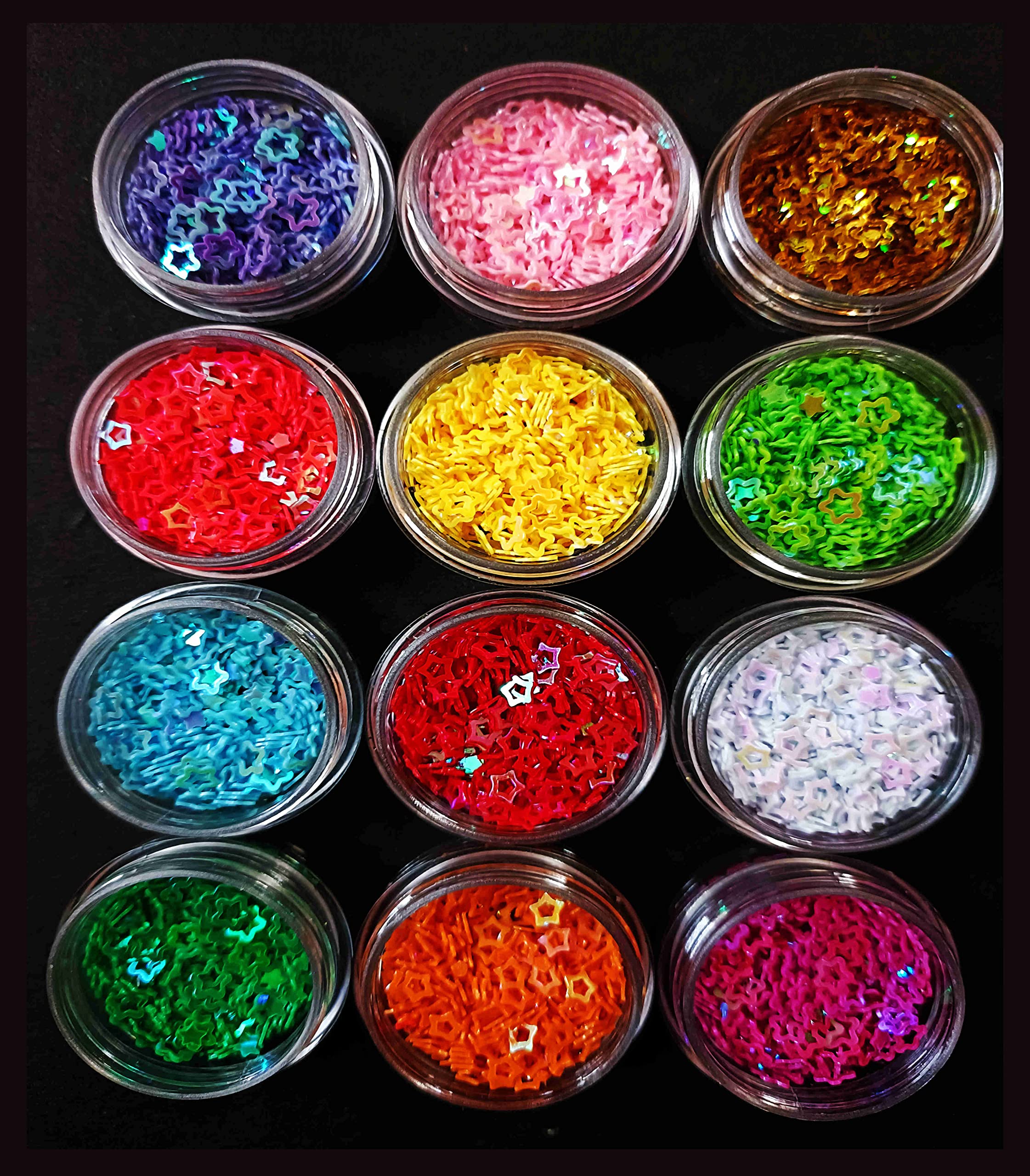 Western World Star Hollow Nail Art Glitter Sequins - 12 Boxes Colorful Stars Confetti for 3D Manicure | Nail Art Flakes & Glitter Decals for Professional Salon, DIY Nail Decoration | Perfect for Parties, Weddings, and Special Occasions