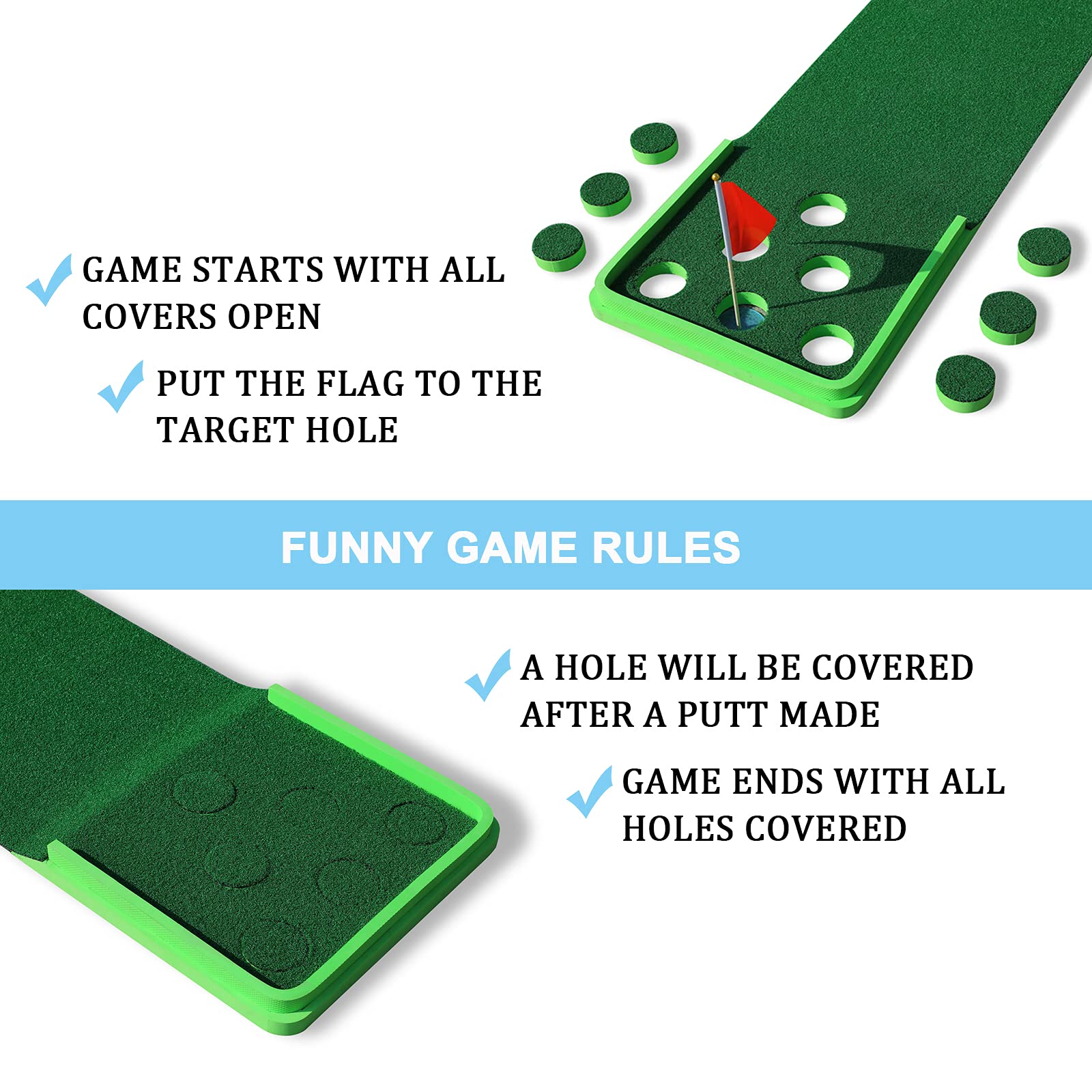 SPRAWL Golf Pong Game Set - Indoor/Outdoor Putting Mat with Golf Putters for Practice & Training | Perfect Golf Gift for Home, Office, Backyard | Great for Parties, Family Fun & Skill Improvement
