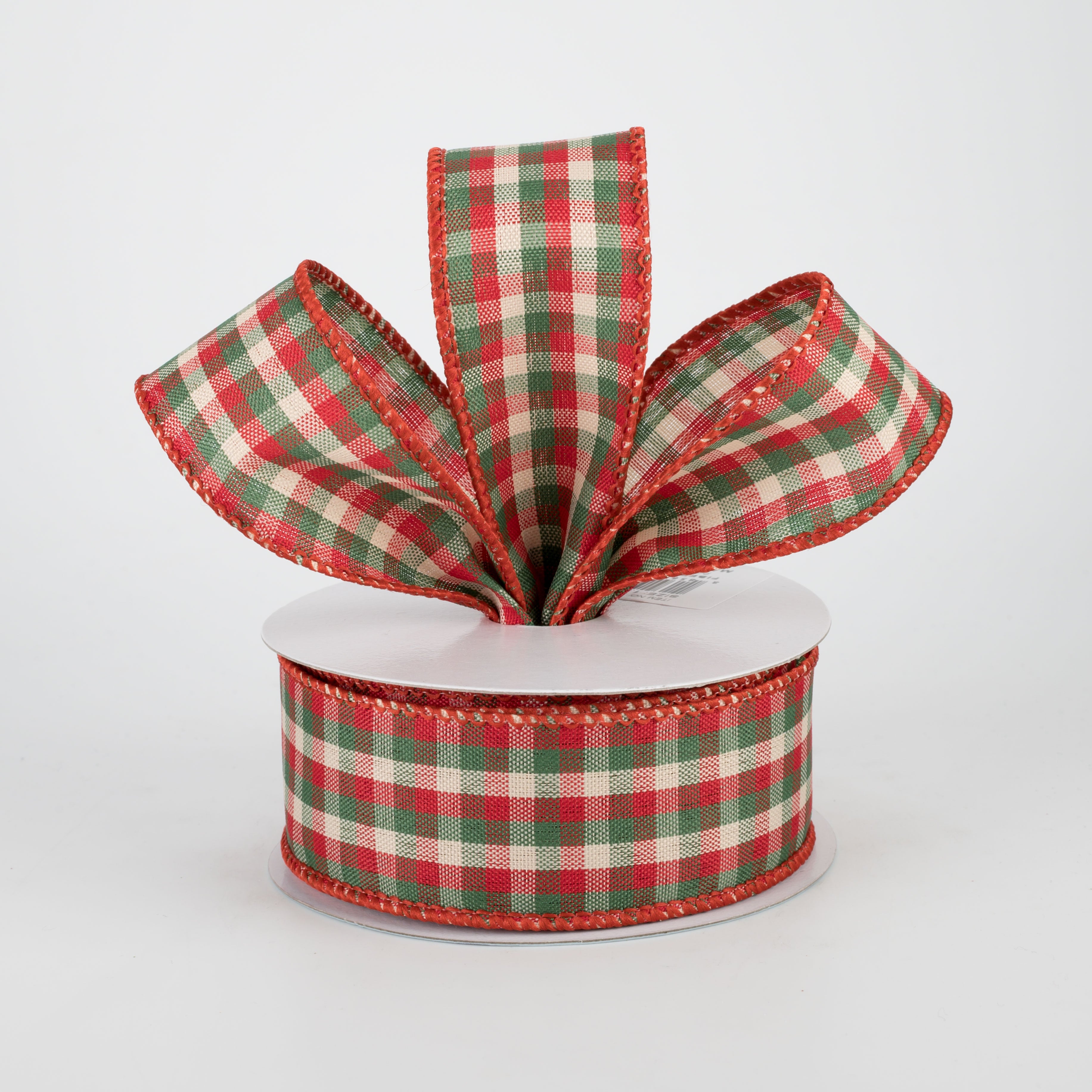 1.5 Inch Mini Gingham Check Ribbon - Red, Emerald, Cream (10 Yards) for Gift Wrapping, DIY Crafts, and Party Decorations