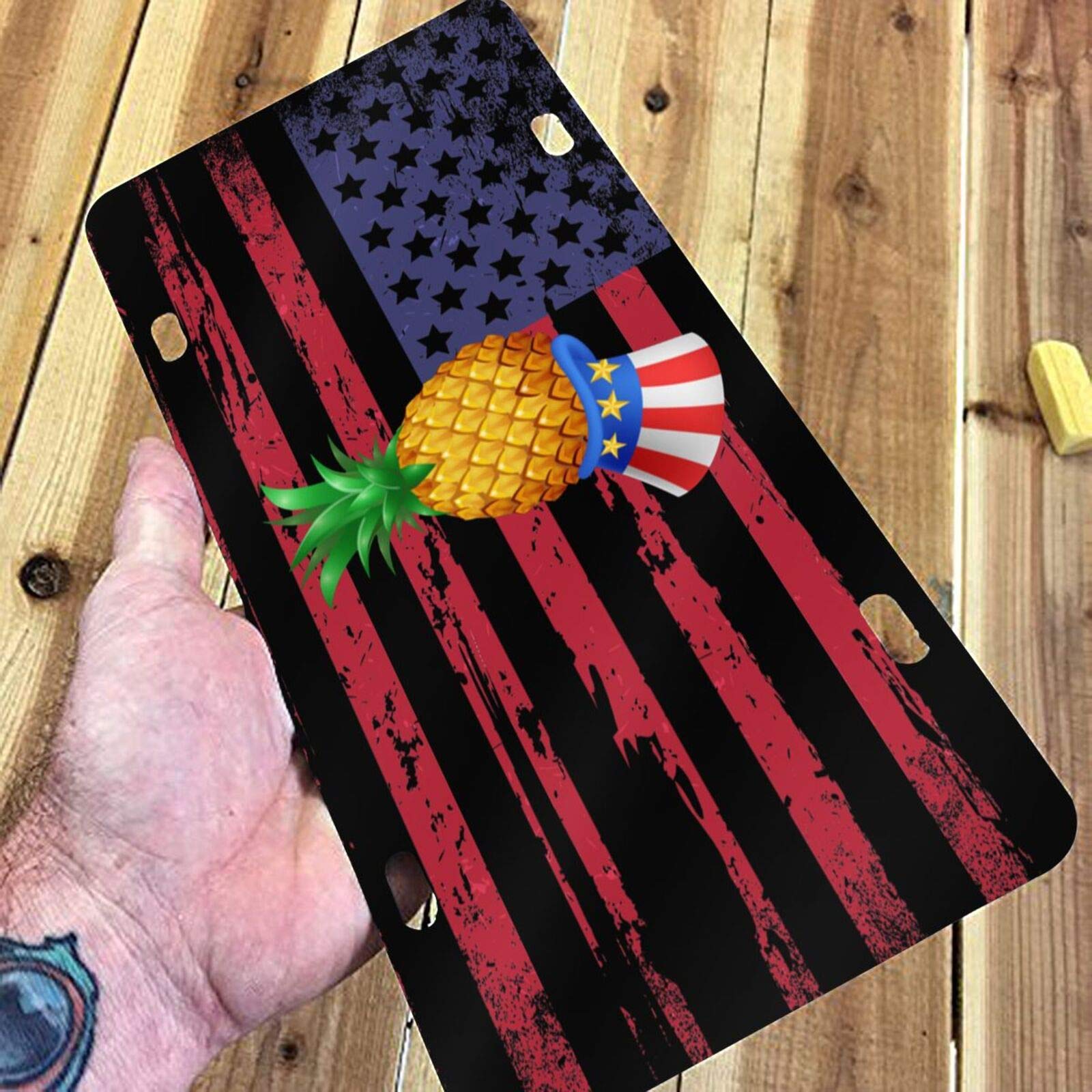 Custom Upside Down Pineapple Aluminum License Plate Frame - 6x12 Inch Car Tag Cover with 4 Holes - Durable & Weatherproof - Perfect for Beach Cars, Tropical Themed Vehicles & Pineapple Lovers