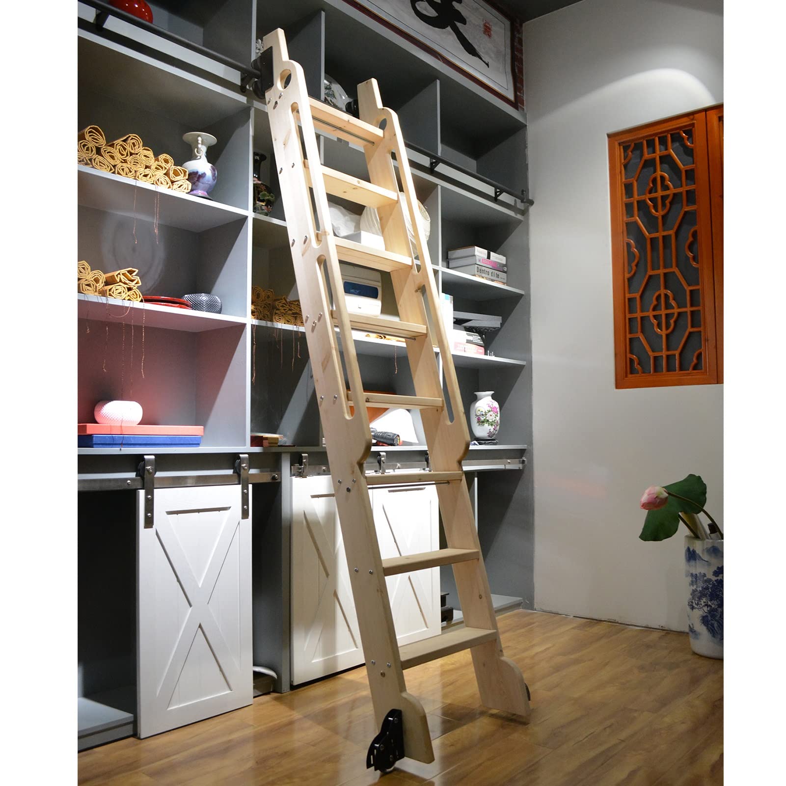 3.3ft to 20ft Rolling Ladder Hardware Kit - Sliding Library Ladder Rail System (Ladder Not Included) - Perfect for Home Libraries, Lofts, and Warehouse Storage Access