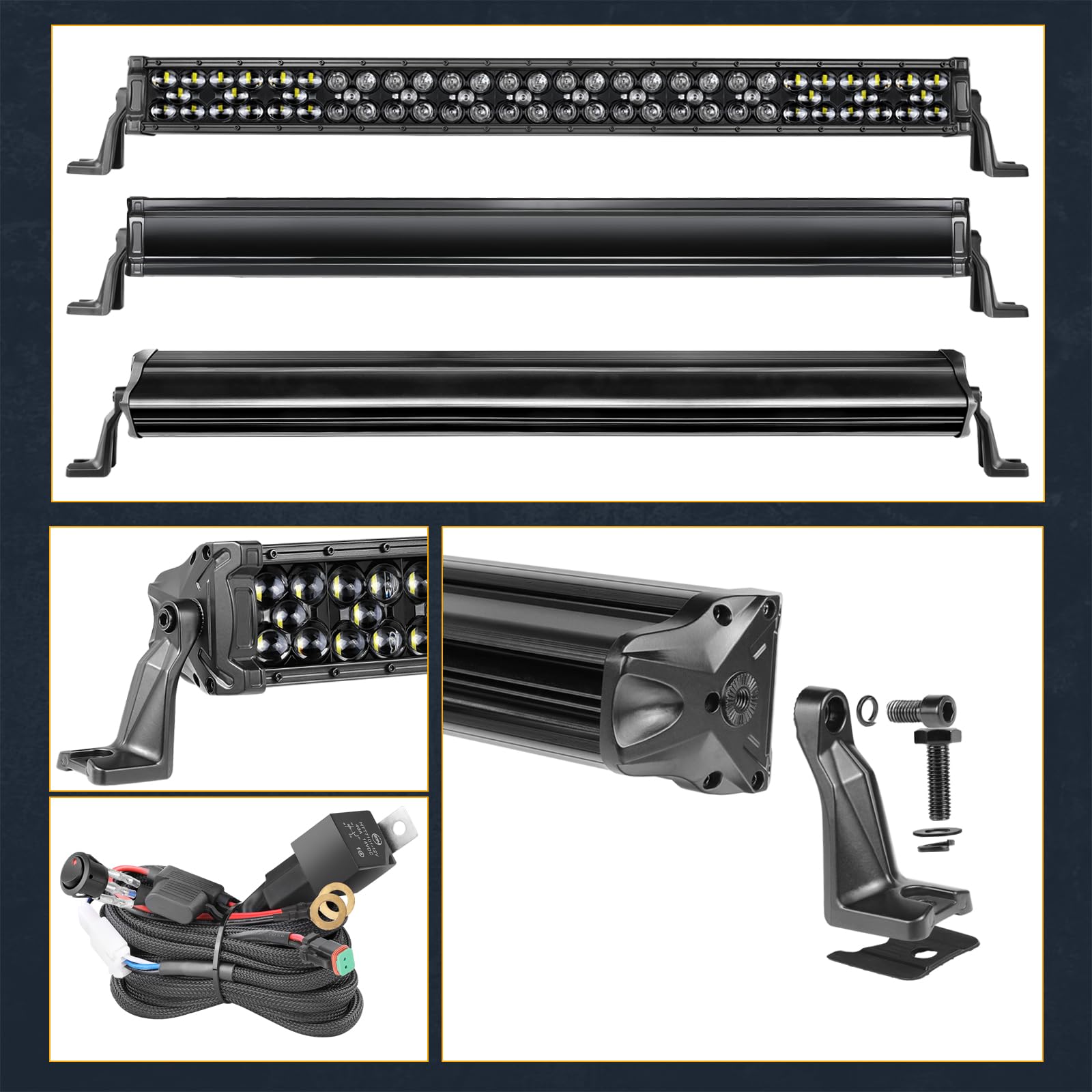 30 Inch LED Light Bar with Wiring Harness - Nirider Black Series 350W Spot/Flood Combo - Waterproof Off-Road Fog Lights for Trucks, ATV, UTV, RZR, SXS & Jeep Wrangler - Perfect for Night Driving, Work Sites & Off-Road Adventures