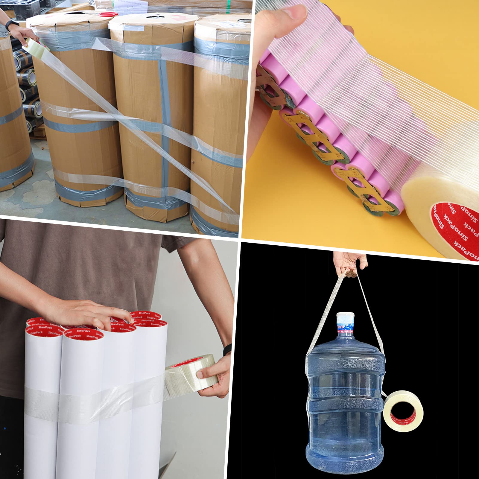 Heavy Duty Fiberglass Reinforced Strapping Tape - 3 Pack, 5.5Mil Thick x 2 Inch Wide x 30 Yards Long - Strong Filament Tape for Shipping Boxes, Moving, Packaging & Industrial Use