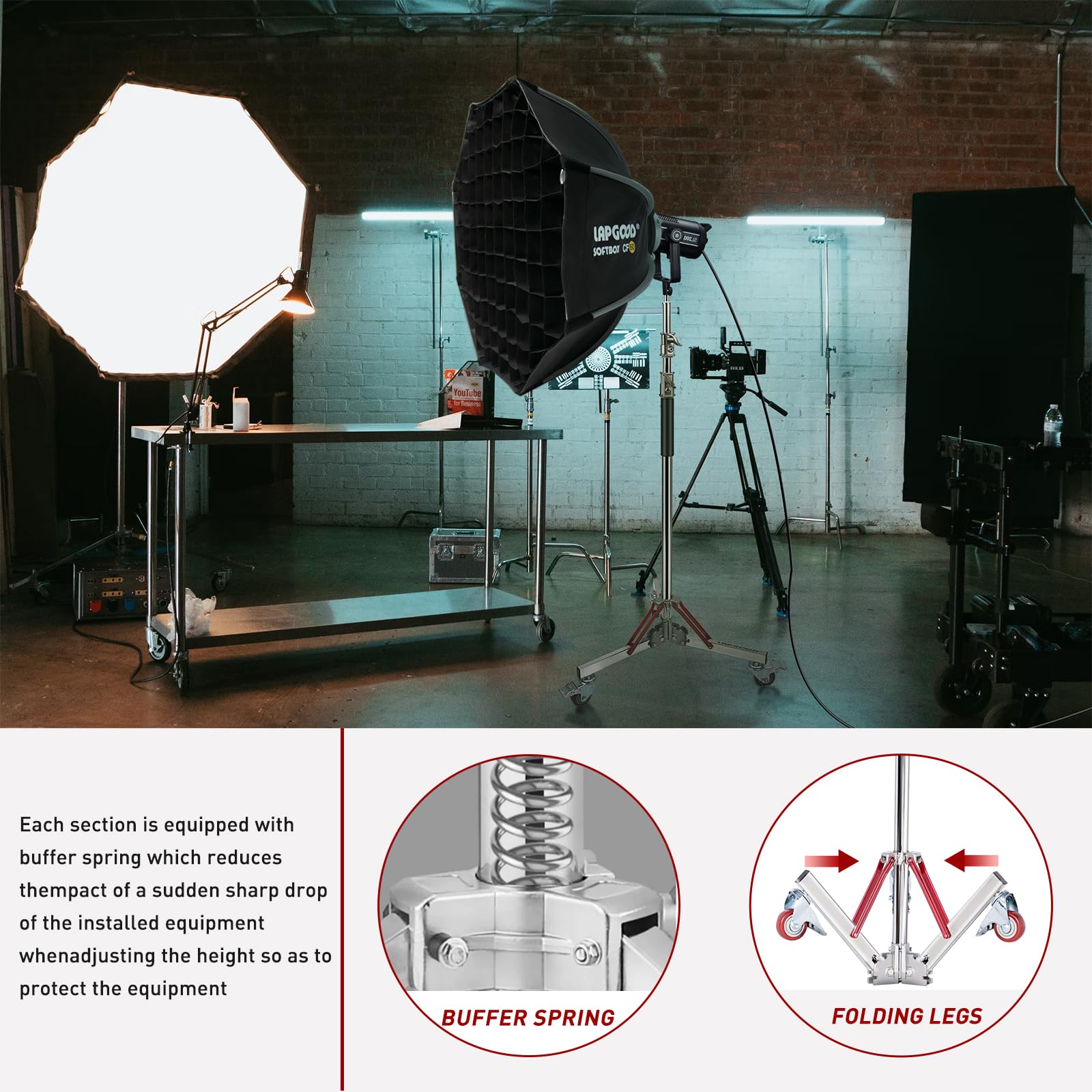 Heavy Duty Adjustable Light Stand with Wheels - 10ft/305cm Stainless Steel Tripod Stand for Studio Photography, Softbox, Monolight & Reflector | Perfect for Home Studios, Professional Photo Shoots & Video Production