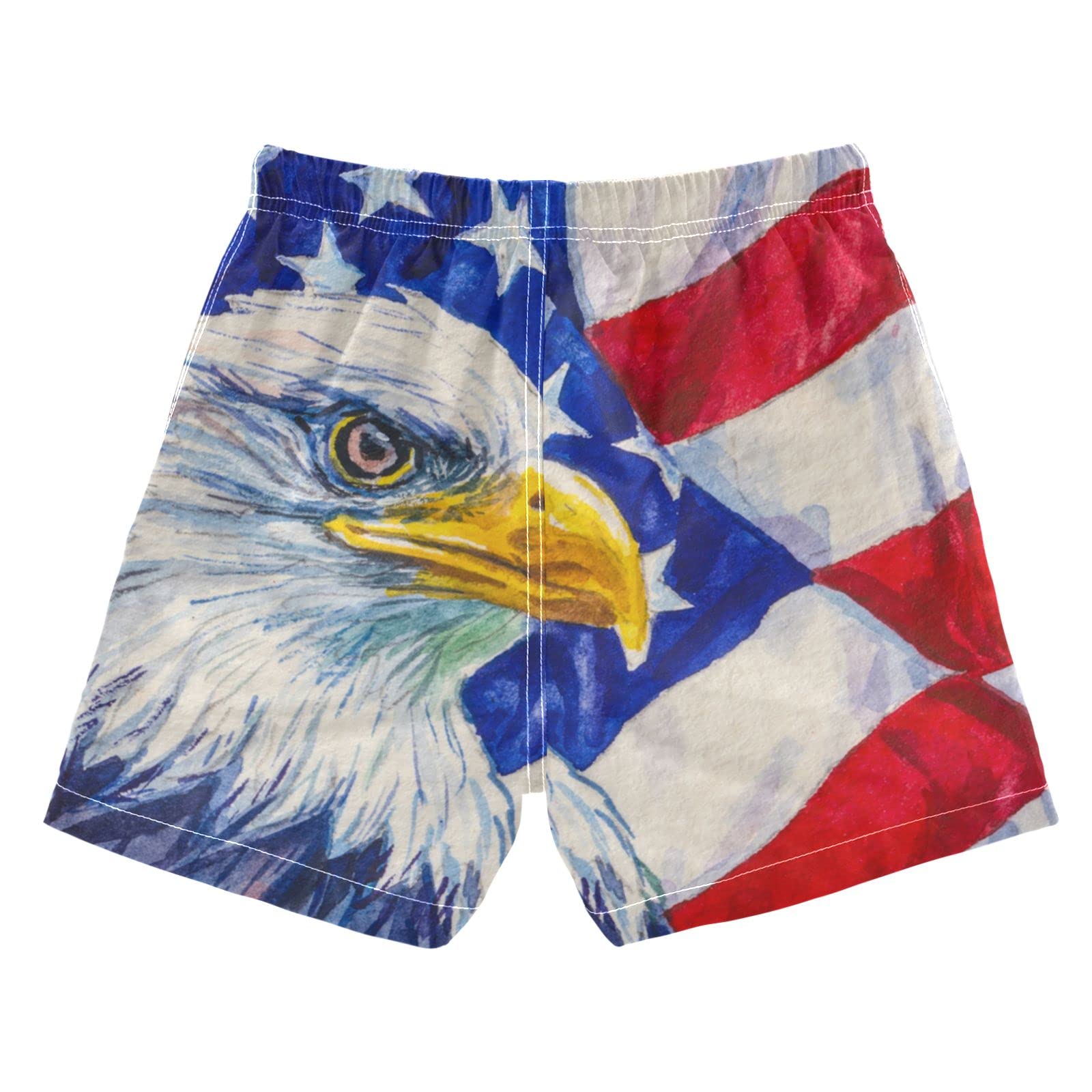 Eagle American Flag Boys Swim Trunks - Quick Dry Toddler & Kids Bathing Suits (2T-16) with Adjustable Waist - Patriotic Red Swim Shorts for Beach, Pool & Summer Water Activities