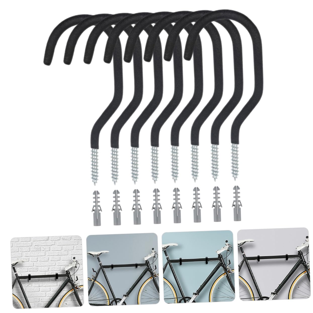 Hoement 8-Pack Heavy Duty Bike Wall Hooks - Garage Storage Rack for Bicycle Organization - Space Saving Bike Hangers for Home, Garden, Warehouse & Garage (Perfect for Vertical Bike Storage in Small Spaces)