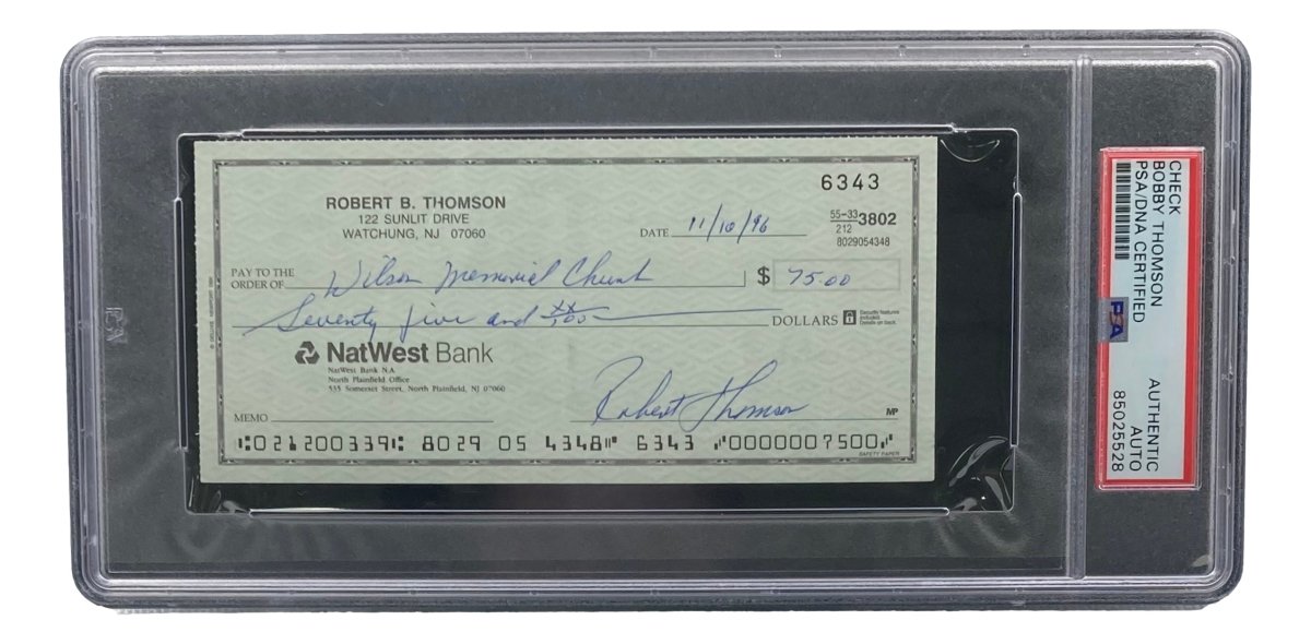 Authentic Bobby Thomson New York Giants Signed Bank Check PSA/DNA Certified 85025528 - Perfect for Sports Memorabilia Collectors and Baseball Fans