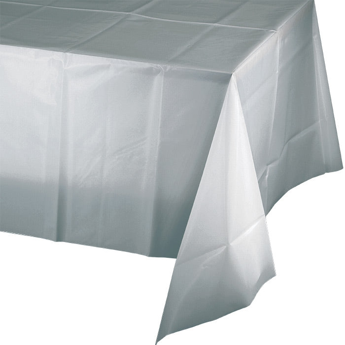 12-Pack Bulk Shimmering Silver Plastic Tablecloths 54