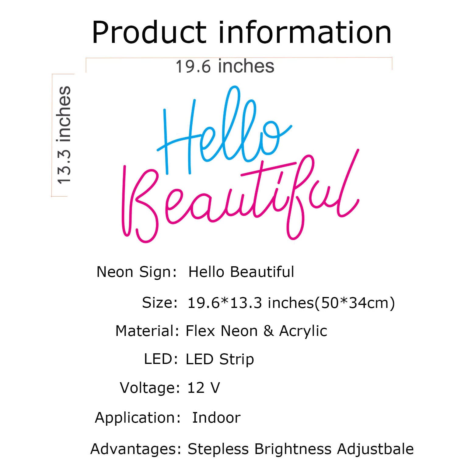 Custom Hello Beautiful LED Neon Sign - Personalized Flex Neon Light Bar for Home Decor, Makeup Room, Salon & Bedroom Lighting