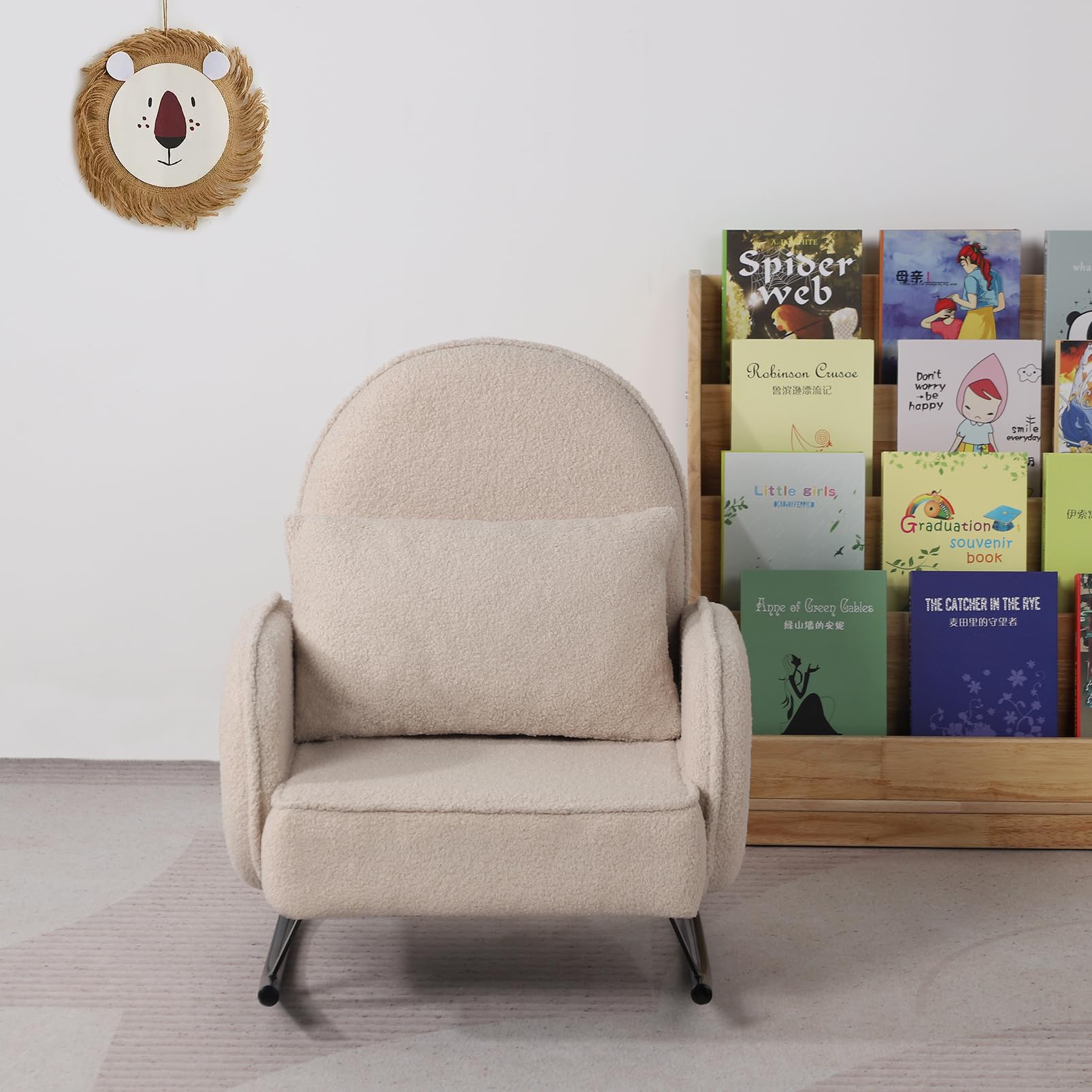 Baby Rocking Chair for Toddlers - Kids Rocking Armchair with Shaky Metal Base & Soft Sherpa Fabric - Cozy Nursery Rocker for Boys & Girls (Beige) | Perfect for Reading Nook, Bedtime Stories & Playroom Relaxation
