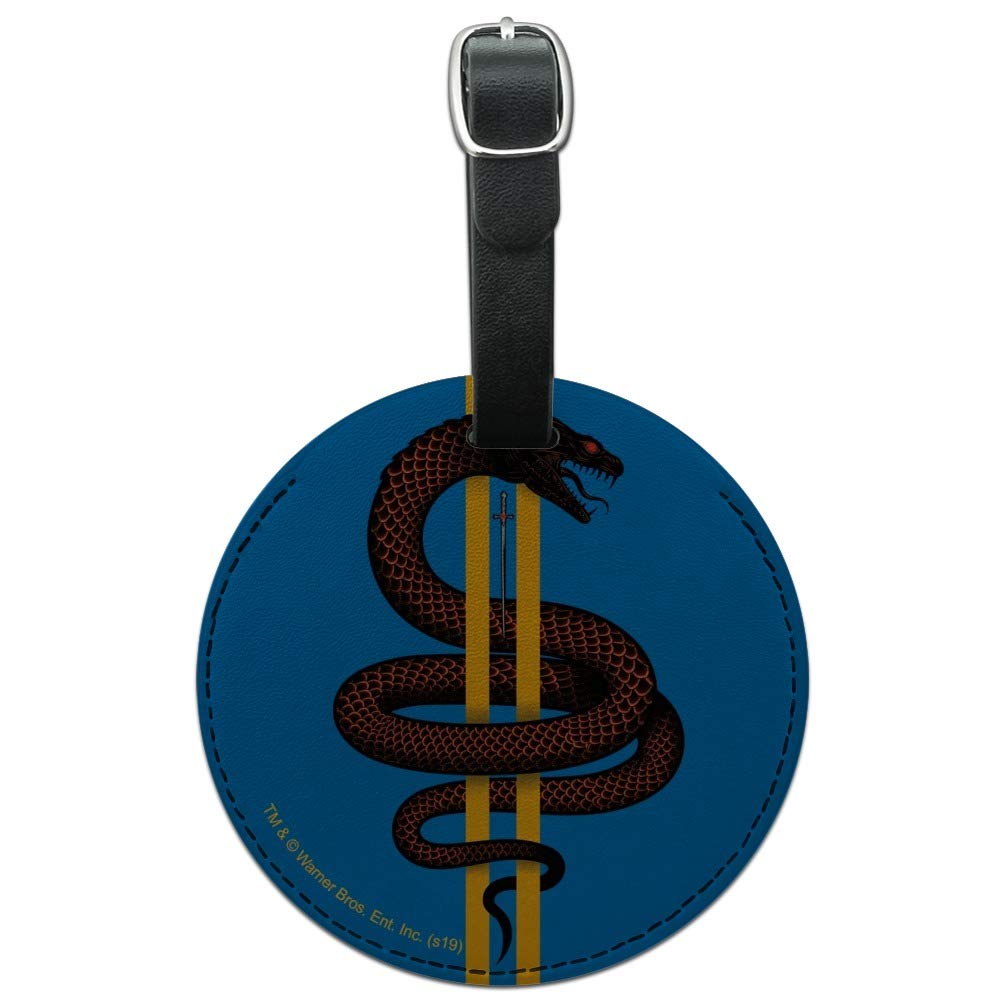 Harry Potter Basilisk Round Leather Luggage Tag - Vintage Style Suitcase ID Tag for Travel Bags, Backpacks & Carry-Ons - Perfect for Harry Potter Fans & Travel Enthusiasts