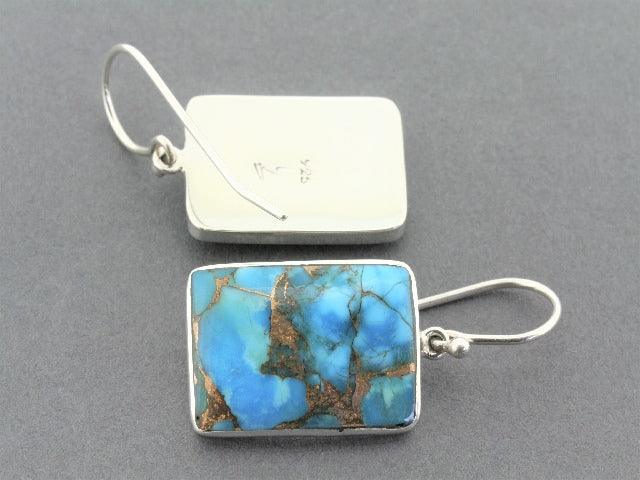 Turquoise and Bronze Rectangle Stone Earrings for Women - Boho Chic Jewelry for Casual Wear, Parties & Special Occasions