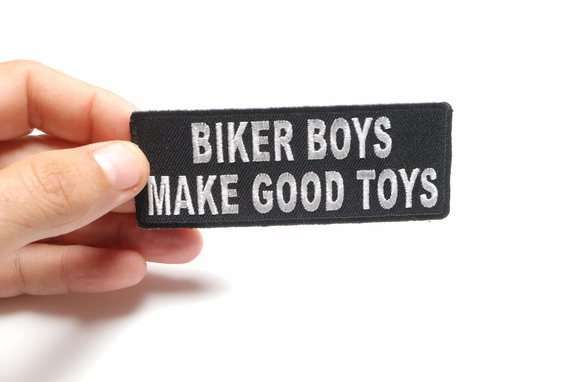 Biker Boys Make Good Toys Iron-On Patch - Motorcycle Saying Embroidered Patches for Jackets, Vests & Bags - Perfect for Biker Gangs, Motorcycle Clubs & Road Trips
