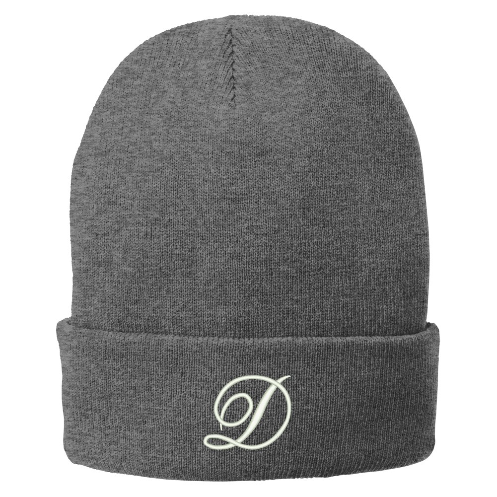 Trendy Letter D Embroidered Winter Knitted Beanie Hat for Men & Women - Warm Long Cuff Slouchy Beanie for Cold Weather, Outdoor Activities & Street Fashion