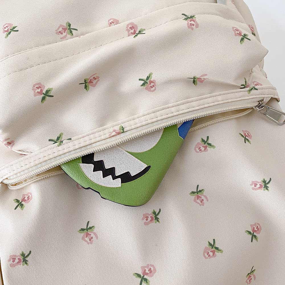 Cute Floral Print Aesthetic Backpack for Women - Large Capacity Kawaii Backpack with Plush Pendant - Stylish Travel Backpack for School, Work & Casual Outings
