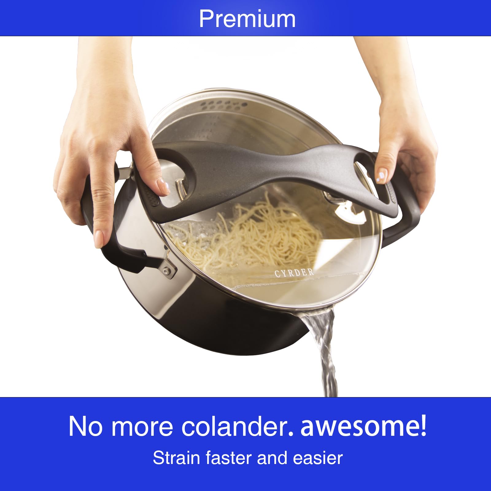 Premium 3 Quart Stainless Steel Pasta Pot with Strainer Lid - Cyrder Durable Cookware Set, Dishwasher Safe Stock Pot with Dual Spouts & Capsule Bottom for Pasta, Soup, Stews & Home Cooking