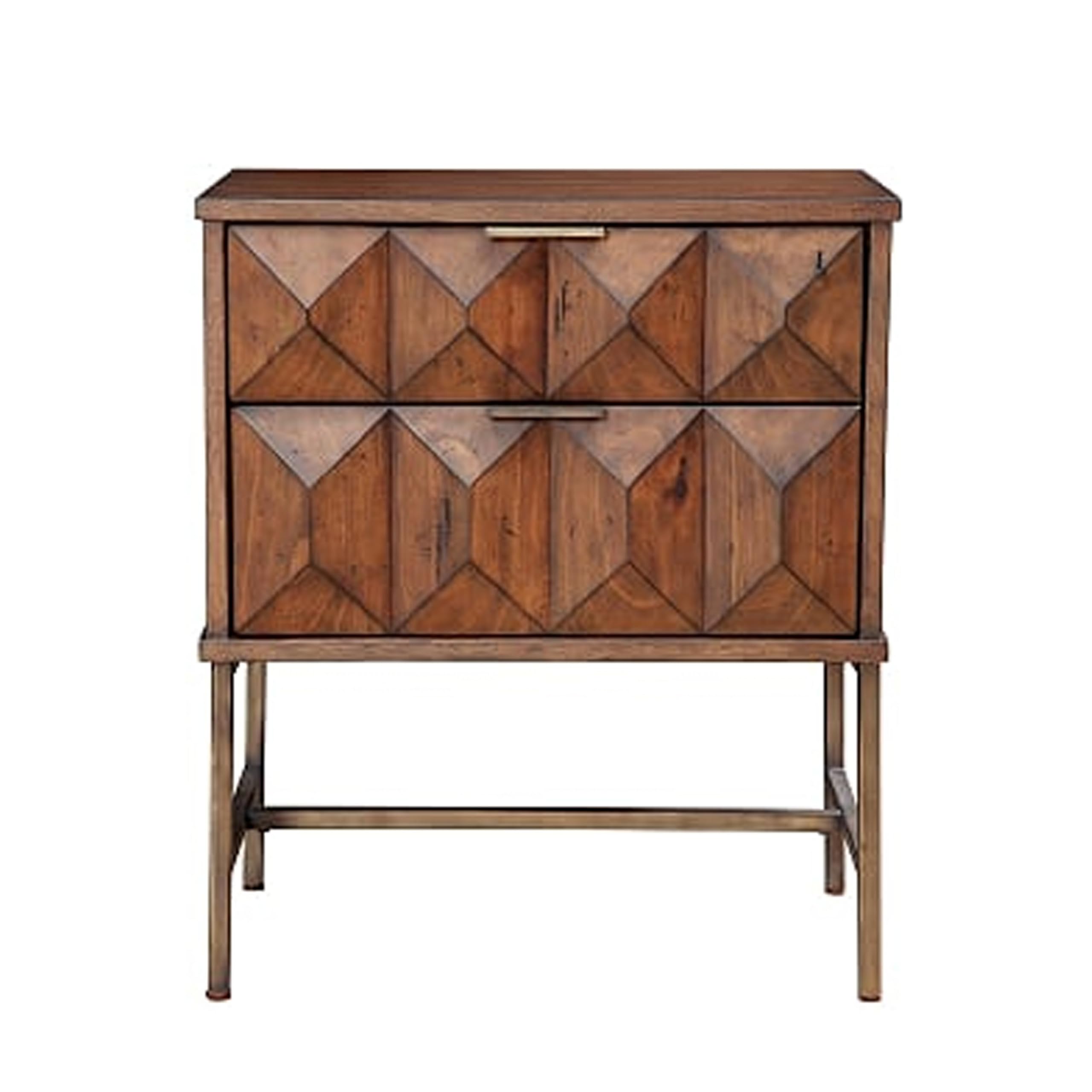 Benjara 2 Drawer Nightstand with Honeycomb Design & Metal Legs - Brown Wooden Bedside Table for Bedroom, Living Room, or Office - Perfect for Storage & Home Decor