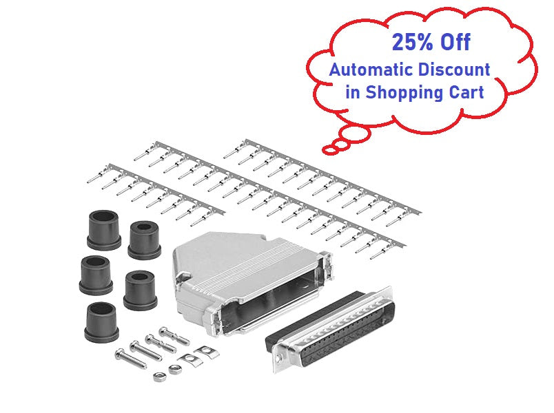 DB37 Male Crimp Type Shielded Metal Hood Connector - High Quality D-Sub Backshell for Industrial Equipment & Computer Networking Applications
