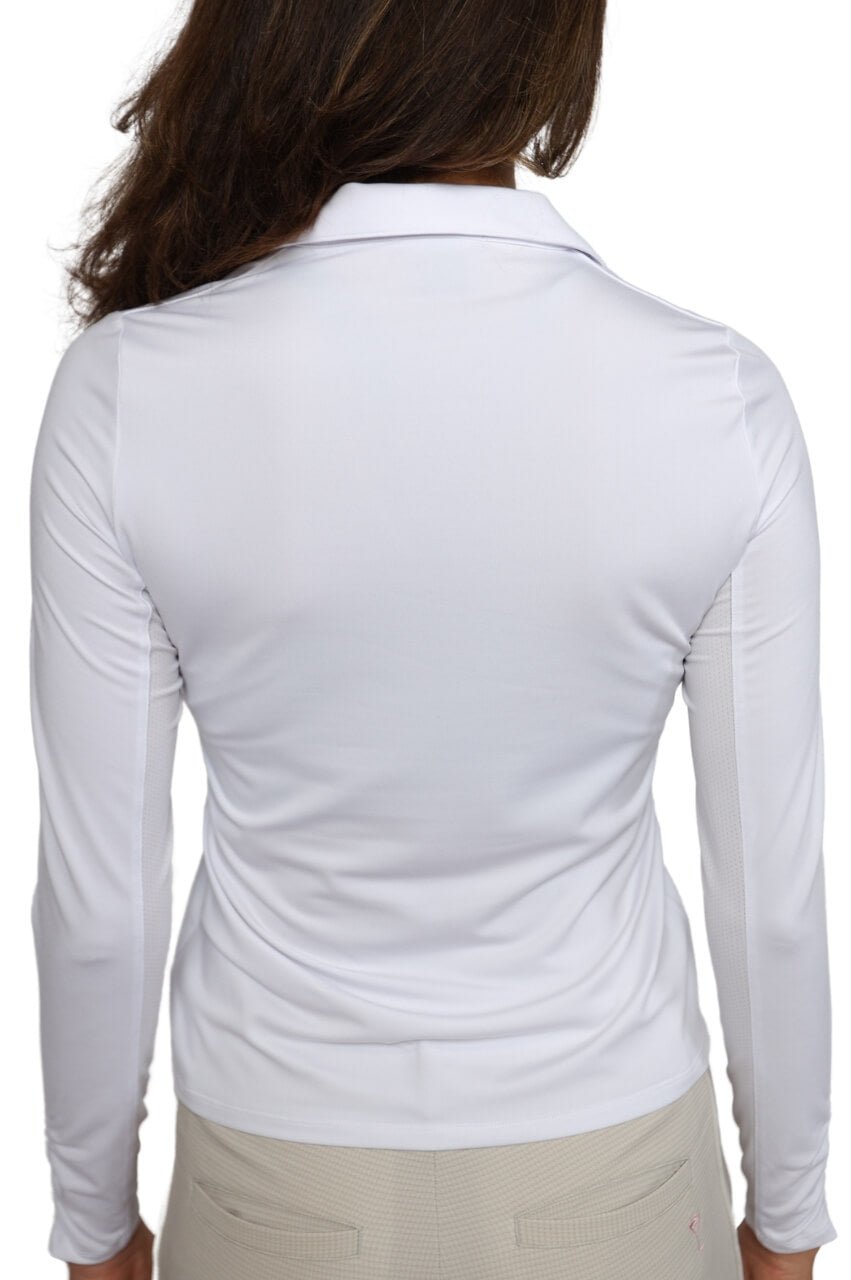 White Long Sleeve Lisa Sport Polo Shirt for Women - Breathable Moisture-Wicking Activewear for Tennis, Golf & Casual Wear
