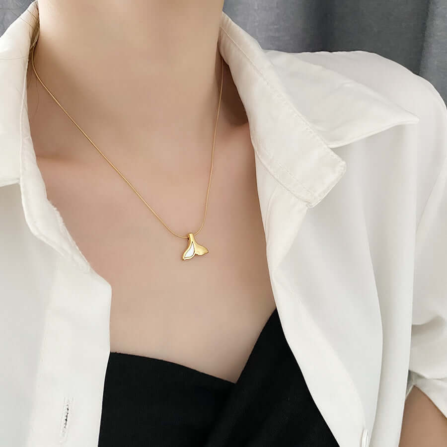 EDGY Whale Tail Two Tone Pendant Necklace | Sterling Silver & Gold Plated Jewelry for Women | Perfect for Beach Parties, Boho Fashion & Layered Necklace Styling