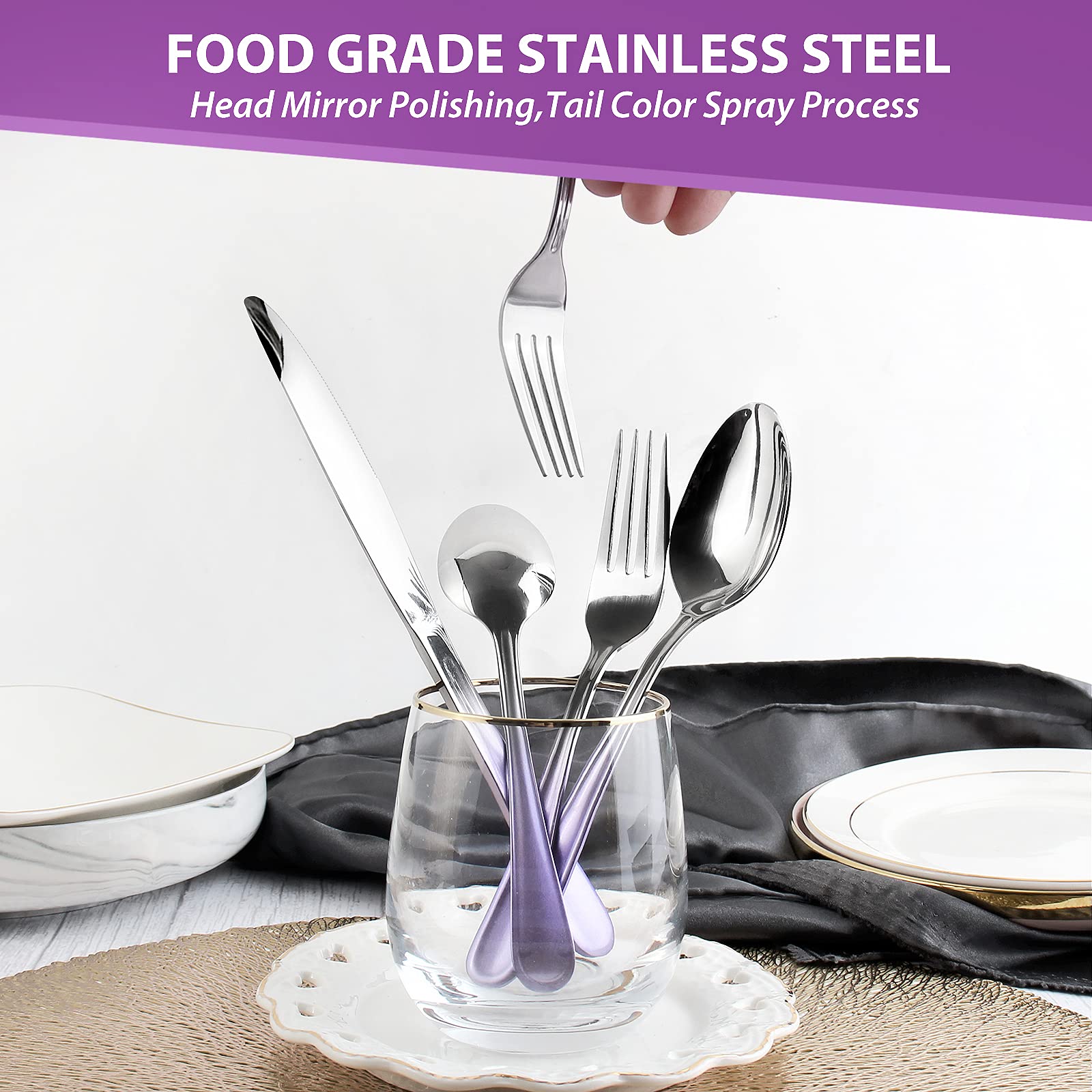 20-Piece Gradient Purple Stainless Steel Flatware Set for 4 - Mirror Polished Kitchen Utensils, Dishwasher Safe Cutlery Set - Perfect for Dinner Parties, Wedding Gifts & Everyday Dining