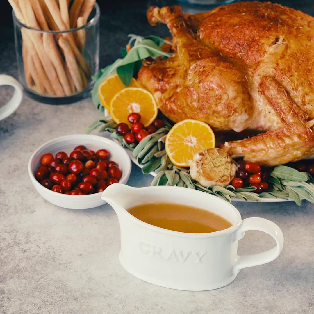 Kook Ceramic Gravy Boat with Large Handle - 18 oz White Porcelain Sauce Dispenser for Dressings, Creamer & Sauces - Microwave & Dishwasher Safe - Perfect for Holiday Dinners, Restaurants & Catering Events