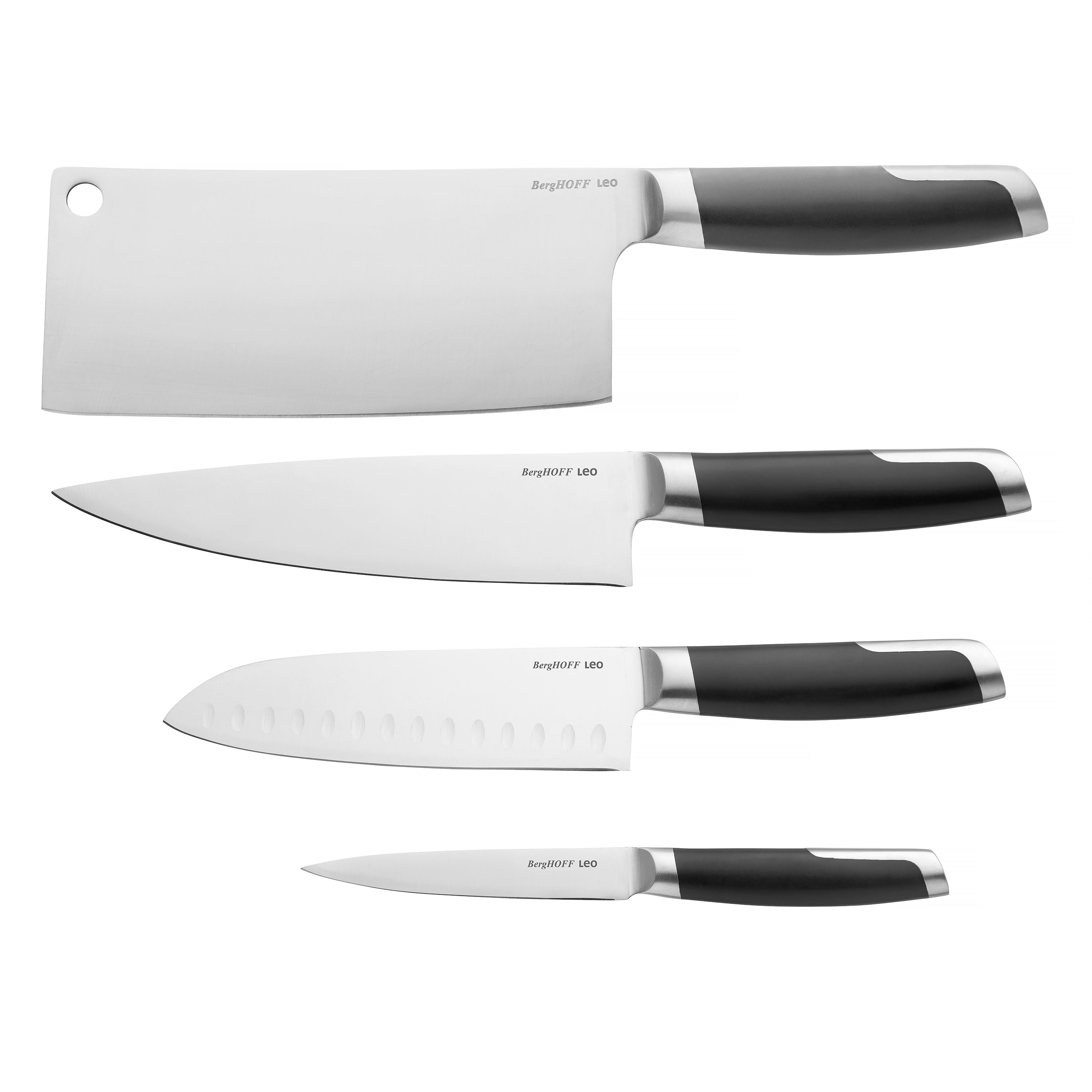 BergHOFF Leo Graphite 5-Piece Knife Block Set - Premium Stainless Steel Kitchen Cutlery with Wooden Holder for Home Cooking & Professional Chefs