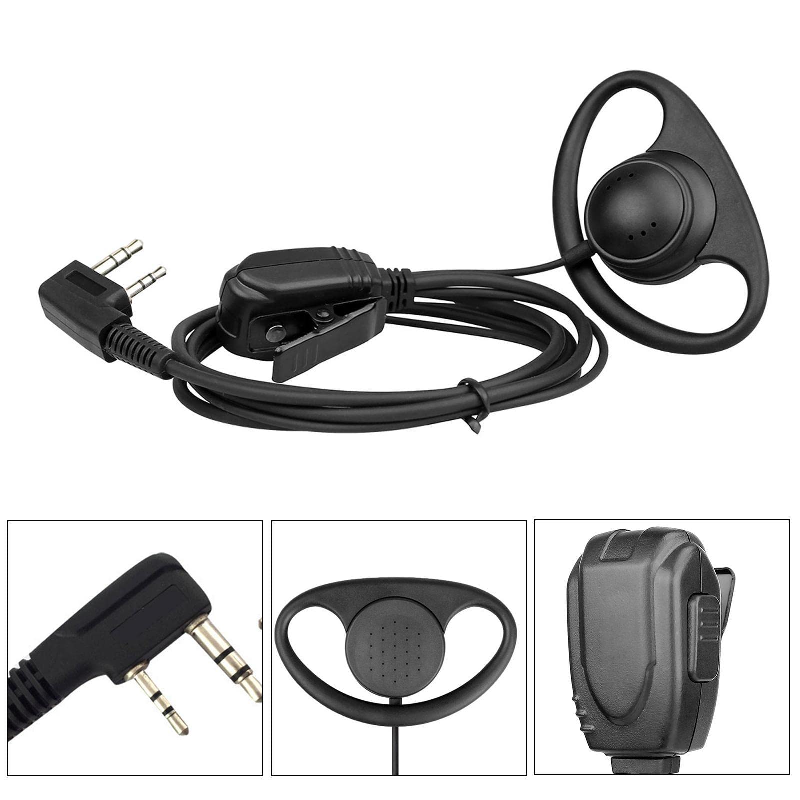 2 Pin D-Shape Walkie Talkie Earpiece with Soft Ear Hook & Mic - PTT Headset for Radios, Communication Devices & Computer Accessories - Ideal for Security, Construction, Warehouse & Outdoor Activities